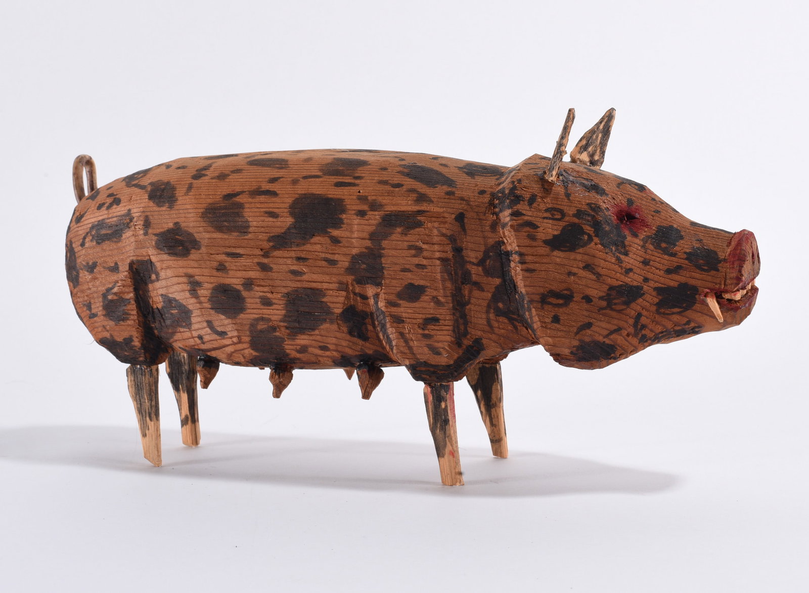 Carl McKenzie Folk Art Carving: 4" --carved wood and paint. Signed. please see photos for condition. All items are in estate condition We do offer in house shipping for items under 36" boxes 10"x10"x10" we can ship for around $21. b