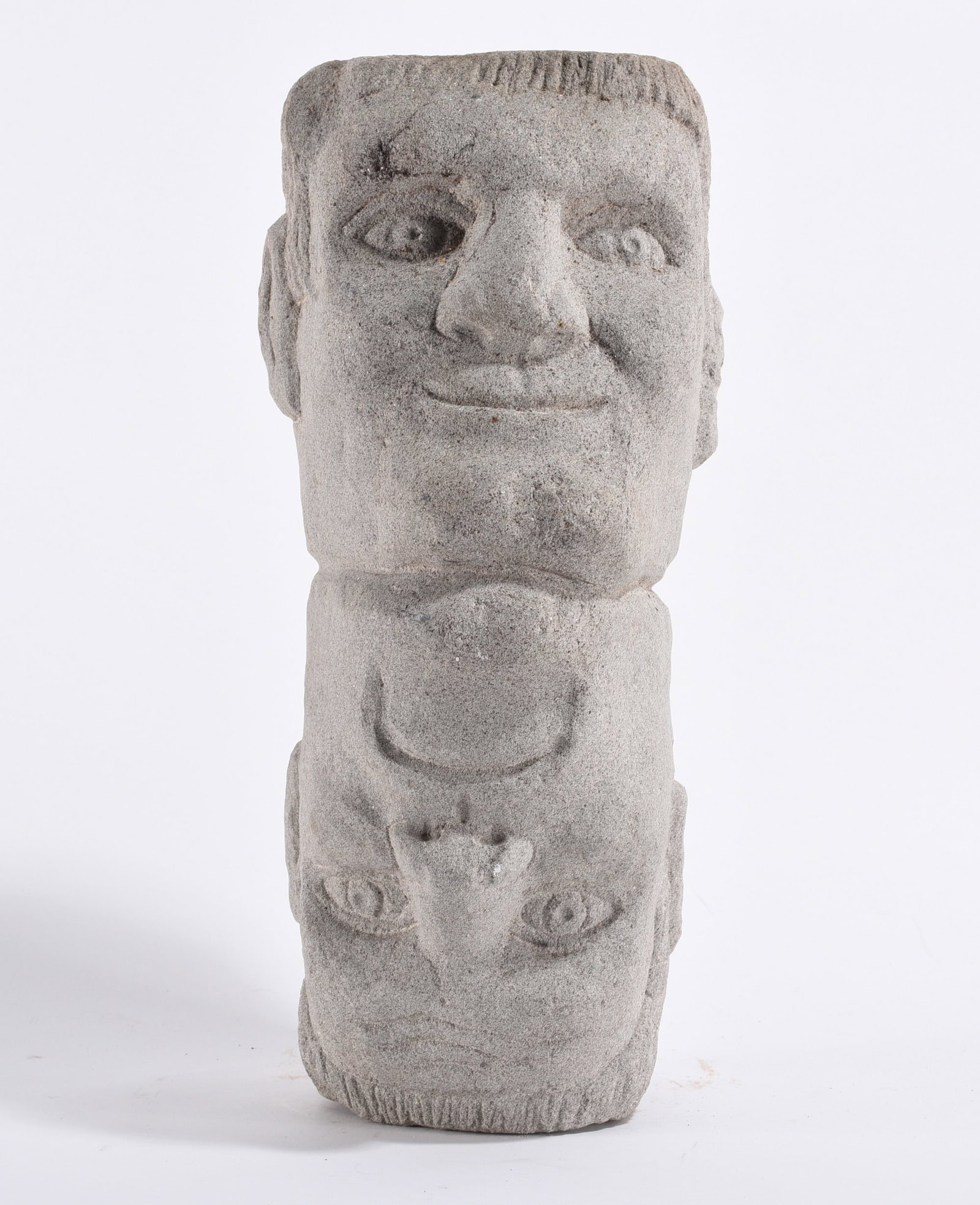 Tim Lewis Stone Carved Heads: 15" --double head stone carving by Tim Lewis. Signed on back and dated 1997. please see photos for condition. All items are in estate condition We do offer in house shipping for items under 36" boxes 