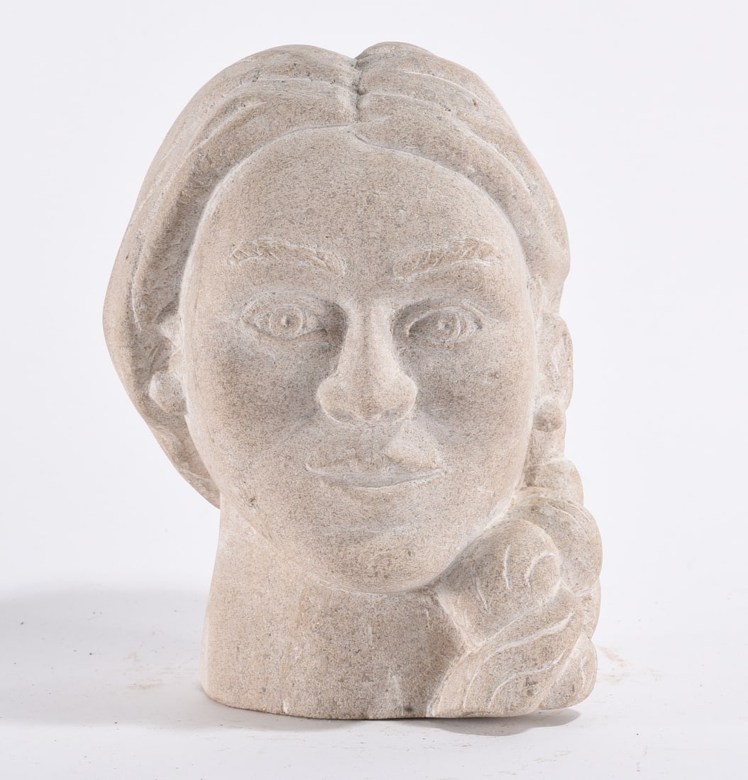 Stanley Greer Stone Carving: 8" -- stone carved head by Stanley Greer. Signed on bottom base. please see photos for condition. All items are in estate condition We do offer in house shipping for items under 36" boxes 10"x10"x10" 