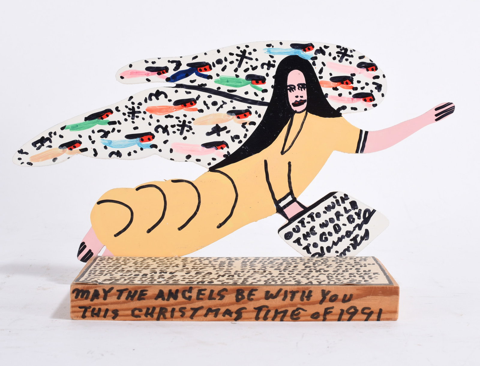 Howard Finster Folk Art Angel: 7"x6"--wood cutout and paint. Numbered 22,636. signed on back. please see photos for condition. All items are in estate condition We do offer in house shipping for items under 36" boxes 10"x10"x10" we