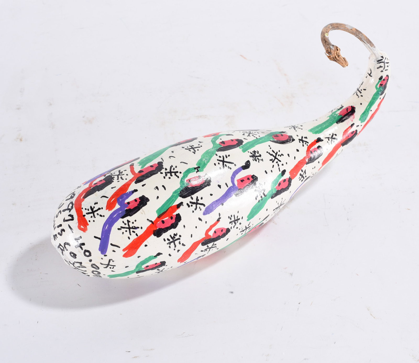 Howard Finster Painted Gourd: 3"x10" --painted gourd by Howard Finster. Signed. Numbered 40,958. please see photos for condition. All items are in estate condition We do offer in house shipping for items under 36" boxes