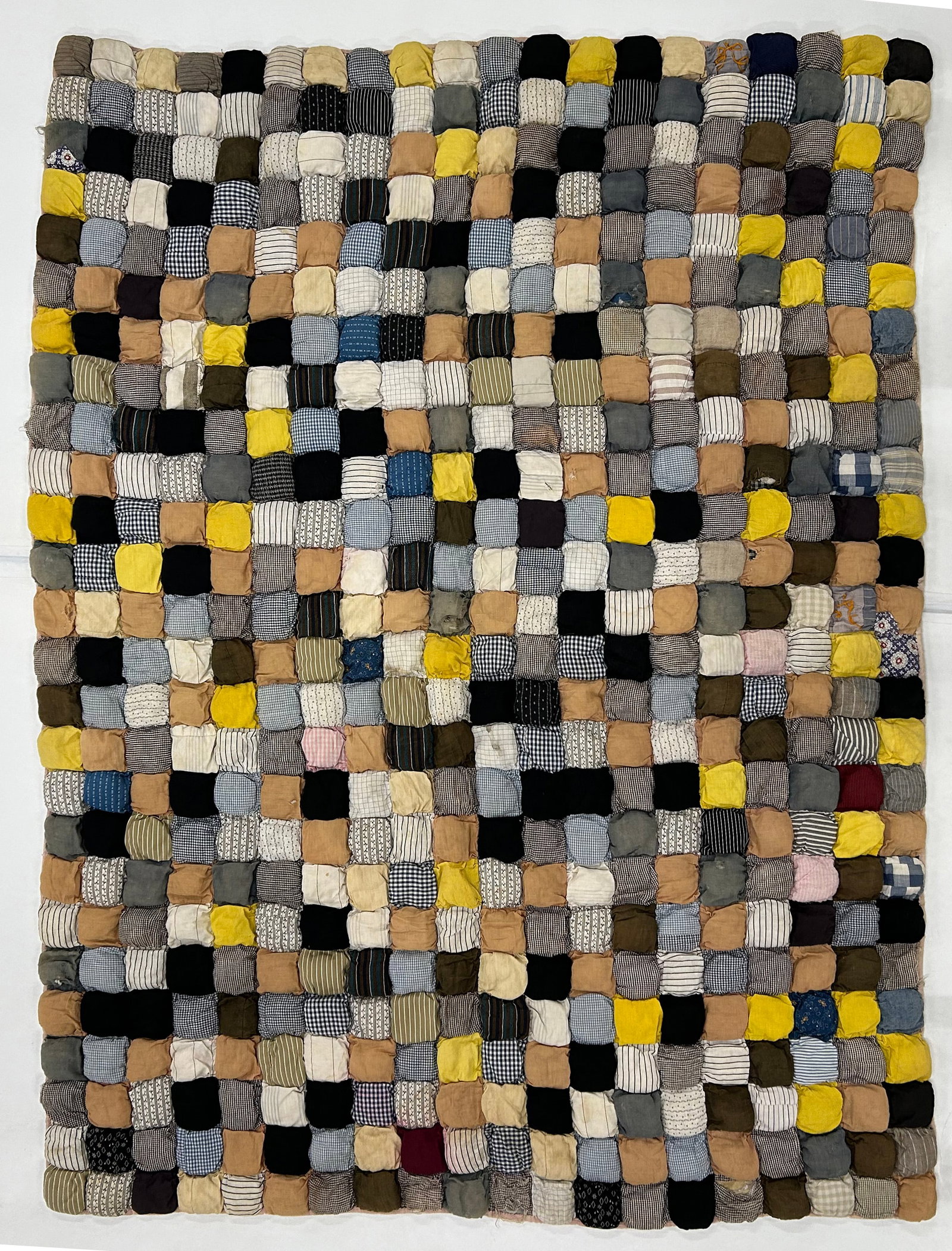 African American Folk Art Quilt: 66" x 51", outstanding quilt from an African American family right out of a house in Stanley County North Carolina. Consigned by the family. Made by the Grandmother ca. 1932. please see photos for con