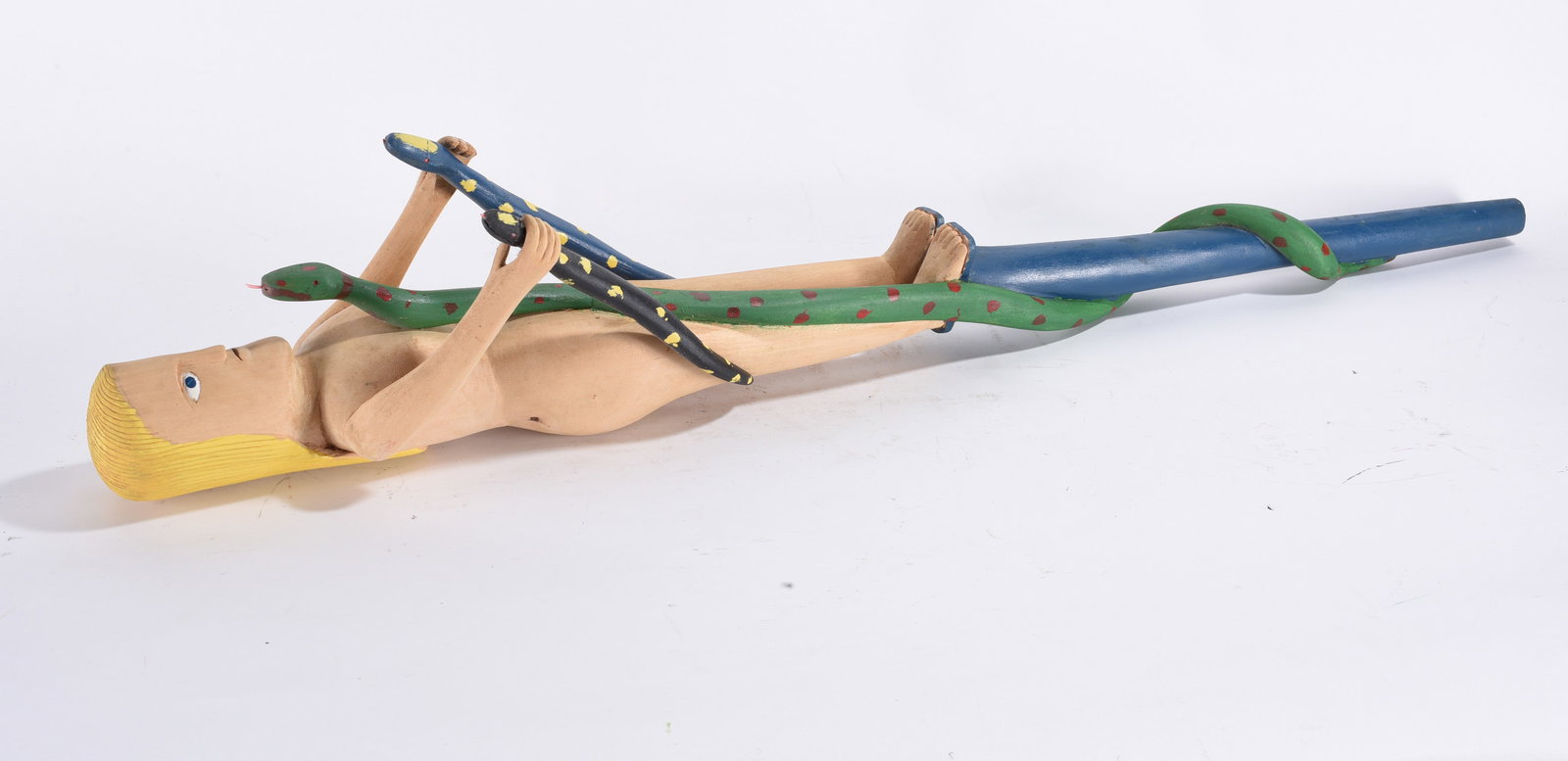 Ernest Patton Carved Folk Art Cane: 37" -- outstanding folk art cane attributed to Ernest Patton. Possibly Donnie Tolson. Carved wood and paint. please see photos for condition. All items are in estate condition We do offer in house shi