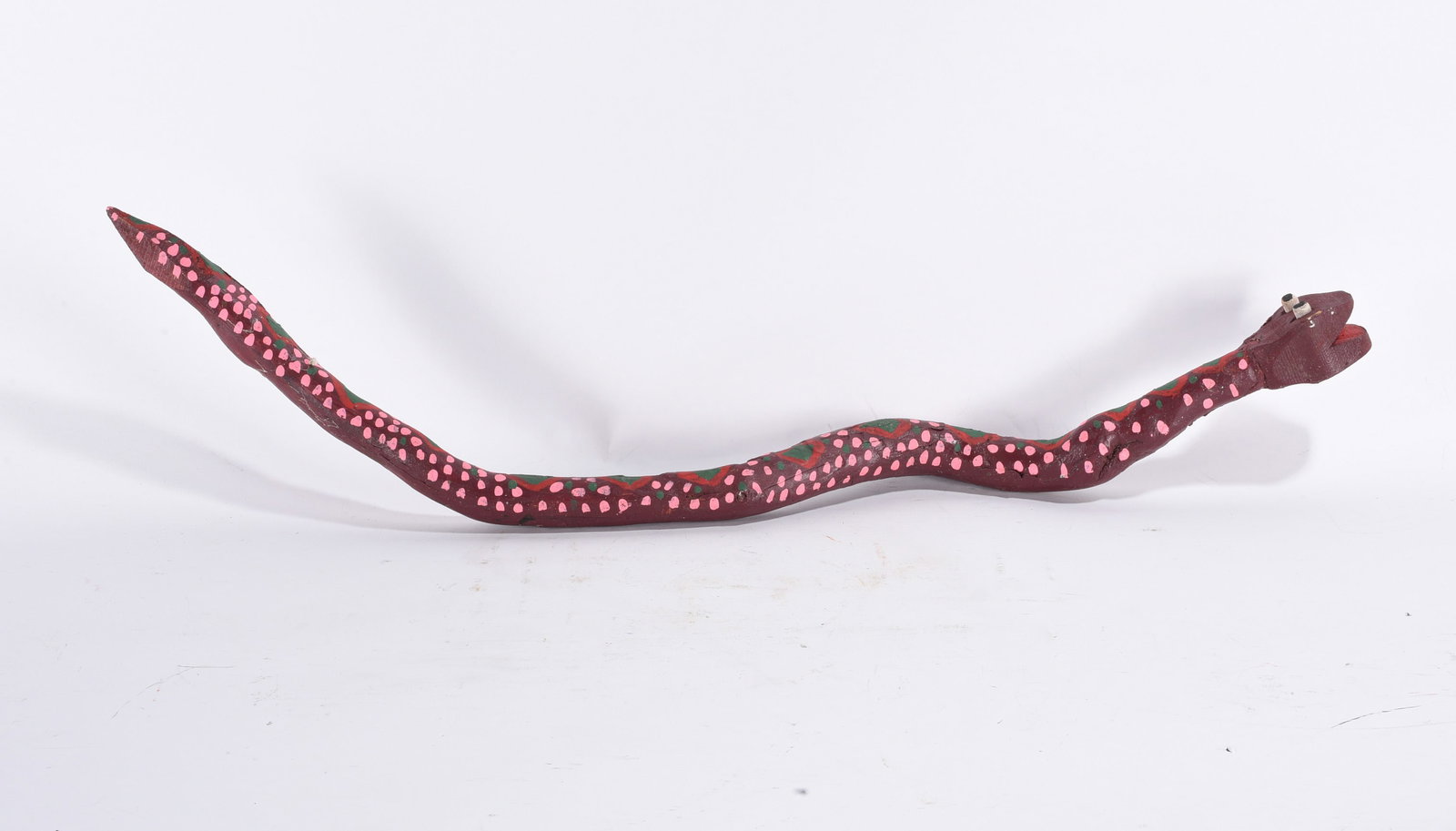 Tubby Brown Folk Art Carved Snake: 28" -- carved wood and paint, signed. please see photos for condition. All items are in estate condition We do offer in house shipping for items under 36" boxes 10"x10"x10" we can ship for around $21.