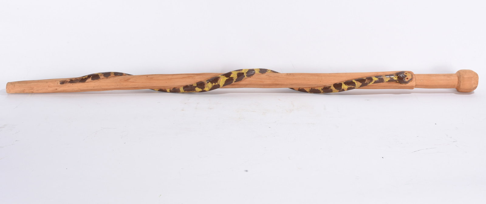 Carl McKenzie Folk Art Cane: 38" --carved wood and paint. please see photos for condition. All items are in estate condition We do offer in house shipping for items under 36" boxes 10"x10"x10" we can ship for around $21. boxes 18