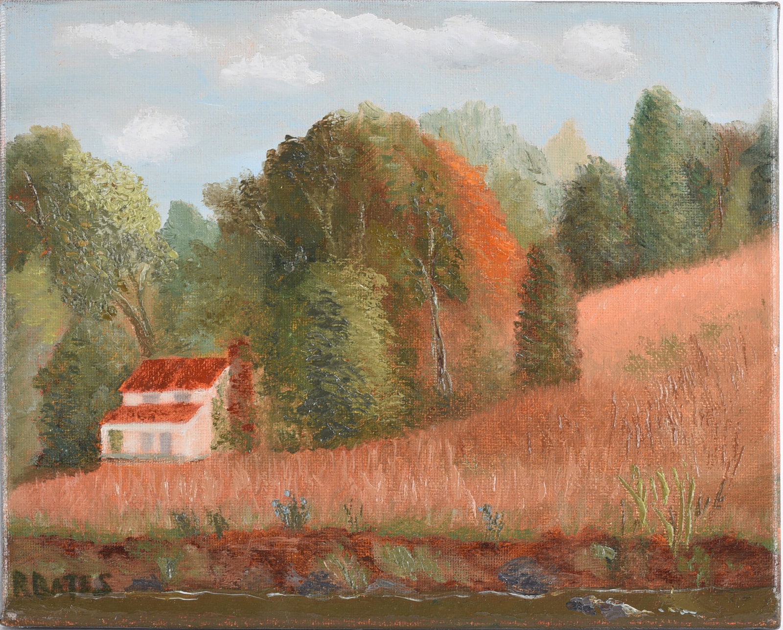 Renei Bates Oil Painting: 10"x8" -- painting on canvas by Renei Bates. Dated 2016. signed on back. please see photos for condition. All items are in estate condition We do offer in house shipping for items under 36" boxes 10"x