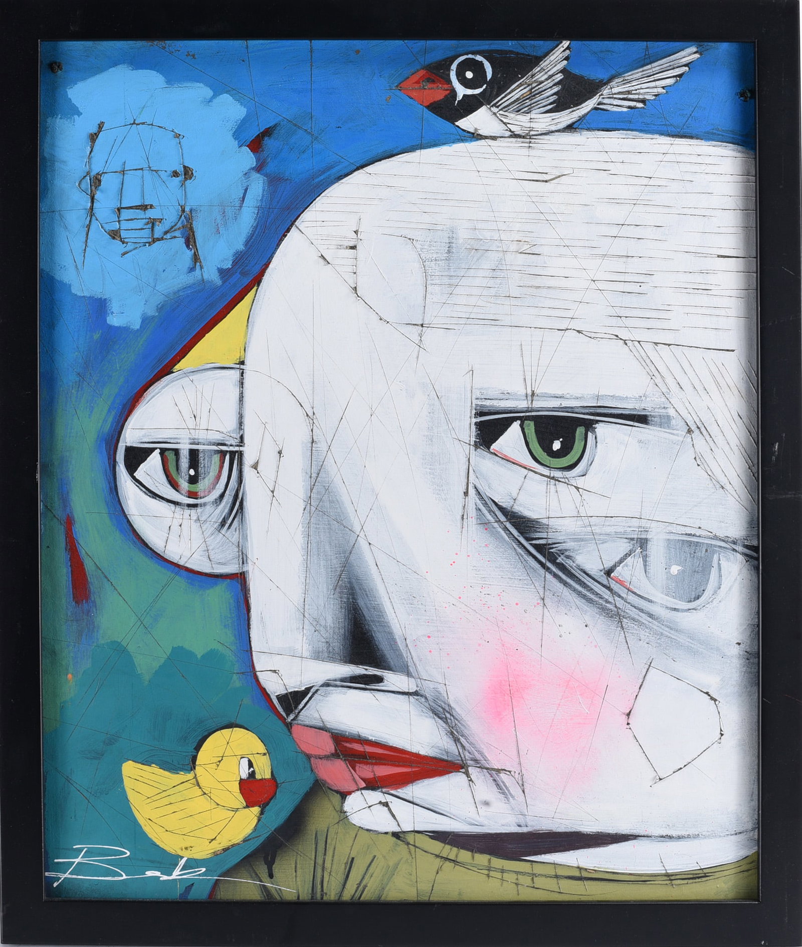 Michael Banks Painting: 22"x26" -- paint on wood panel board. Signed. Framed. please see photos for condition. All items are in estate condition We do offer in house shipping for items under 36" boxes 10"x10"x10" we can ship