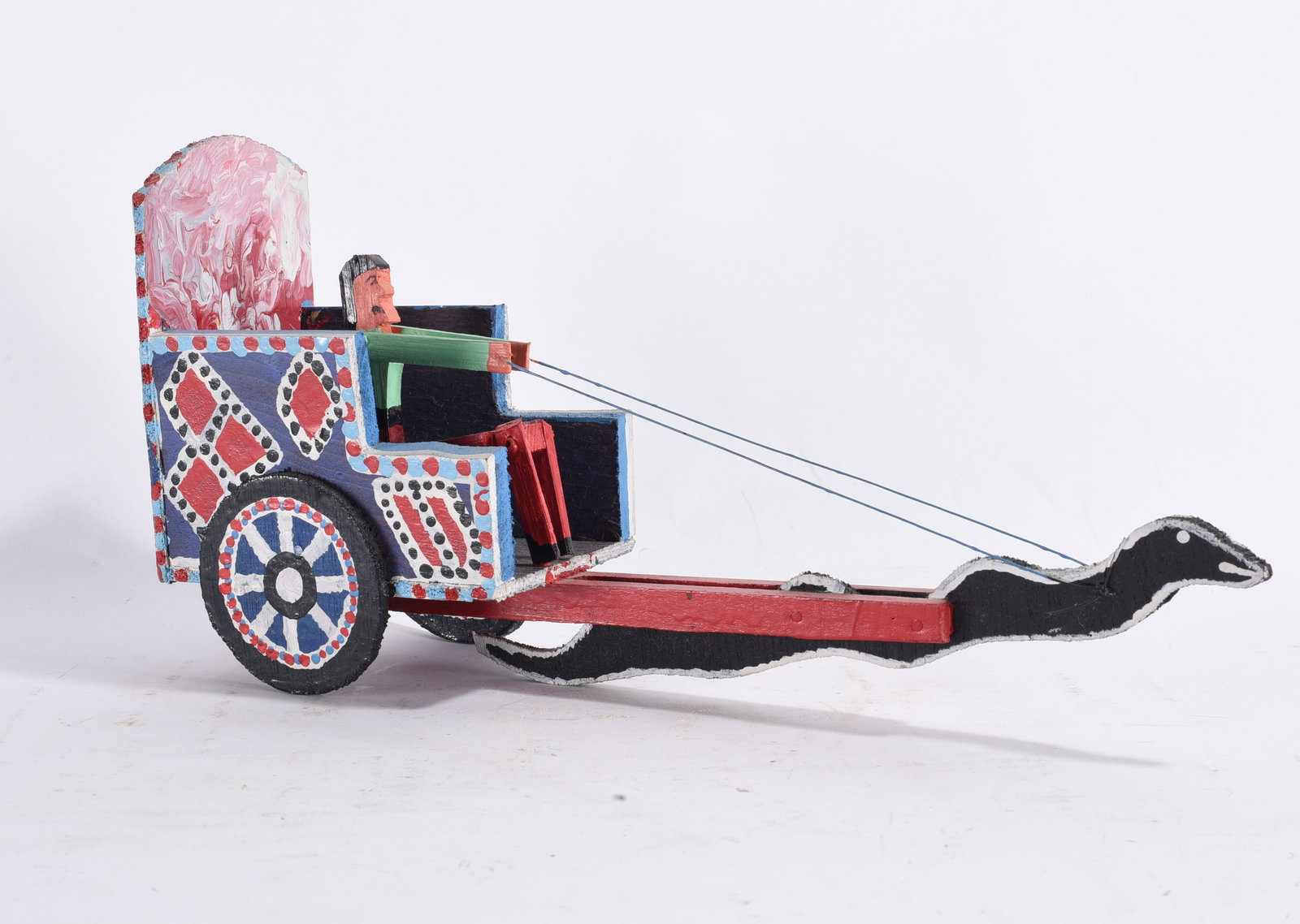 James Harold Jennings Folk Art Sculpture: 6"x13" -- cut and carved wood, paint, signed on bottom. please see photos for condition. All items are in estate condition We do offer in house shipping for items under 36" boxes 10"x10"x10" we can sh