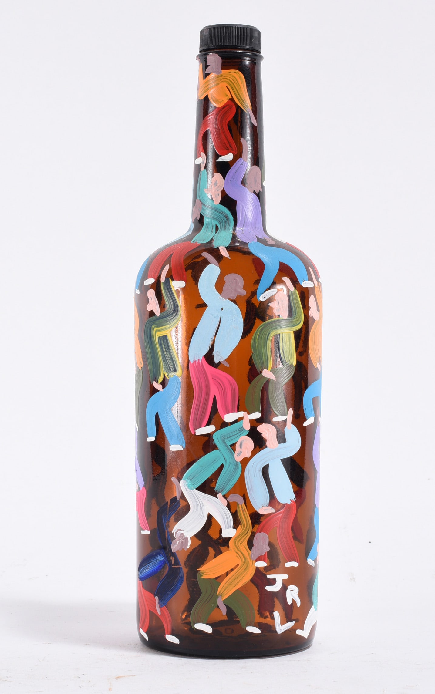 Painted Bottle Signed JR.: 12" -- painted bottle, signed JR. please see photos for condition. All items are in estate condition We do offer in house shipping for items under 36" boxes 10"x10"x10" we can ship for around $21. box