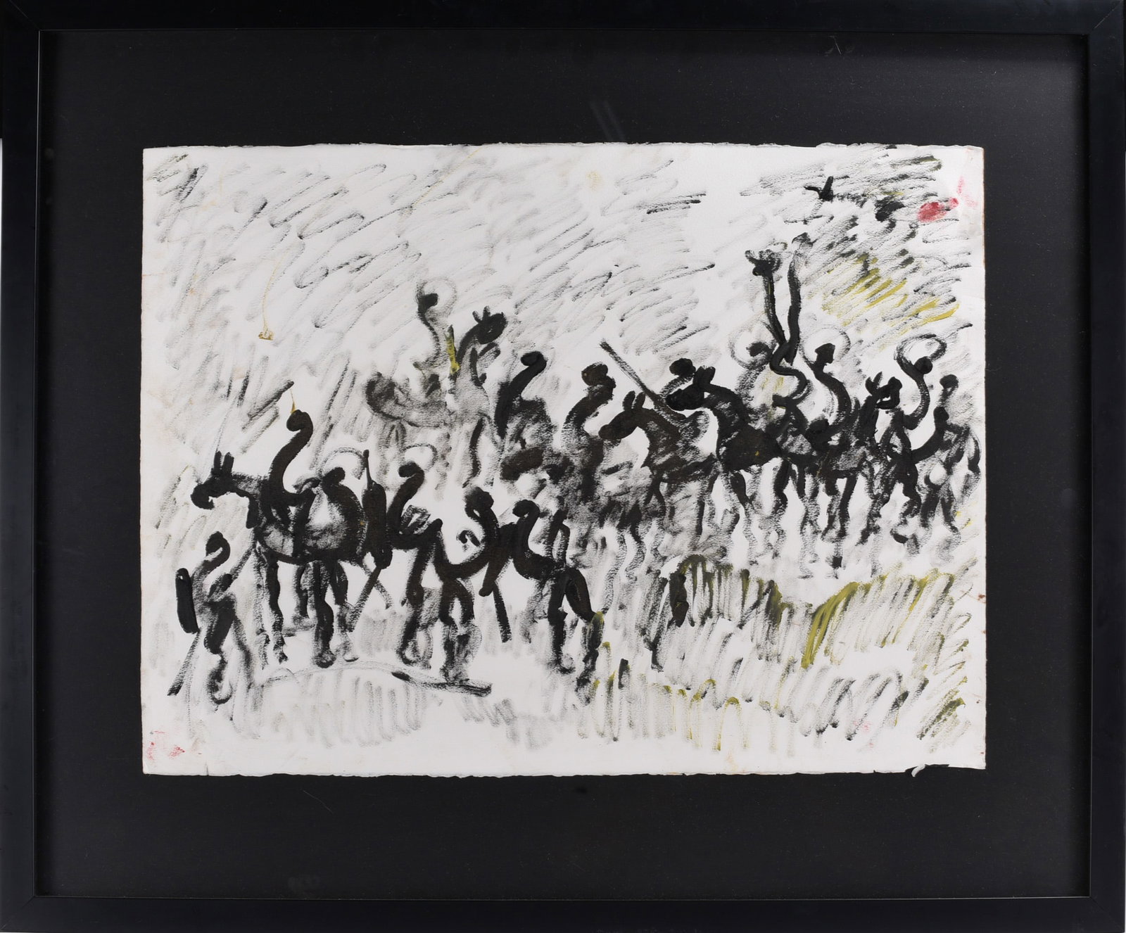 Purvis Young Painting: 30"x22" - Framed to 40"x34" -- paint on Thick paper. Professionally framed. Signed upper right YOUNG. please see photos for condition. All items are in estate condition We do offer in house shipping f