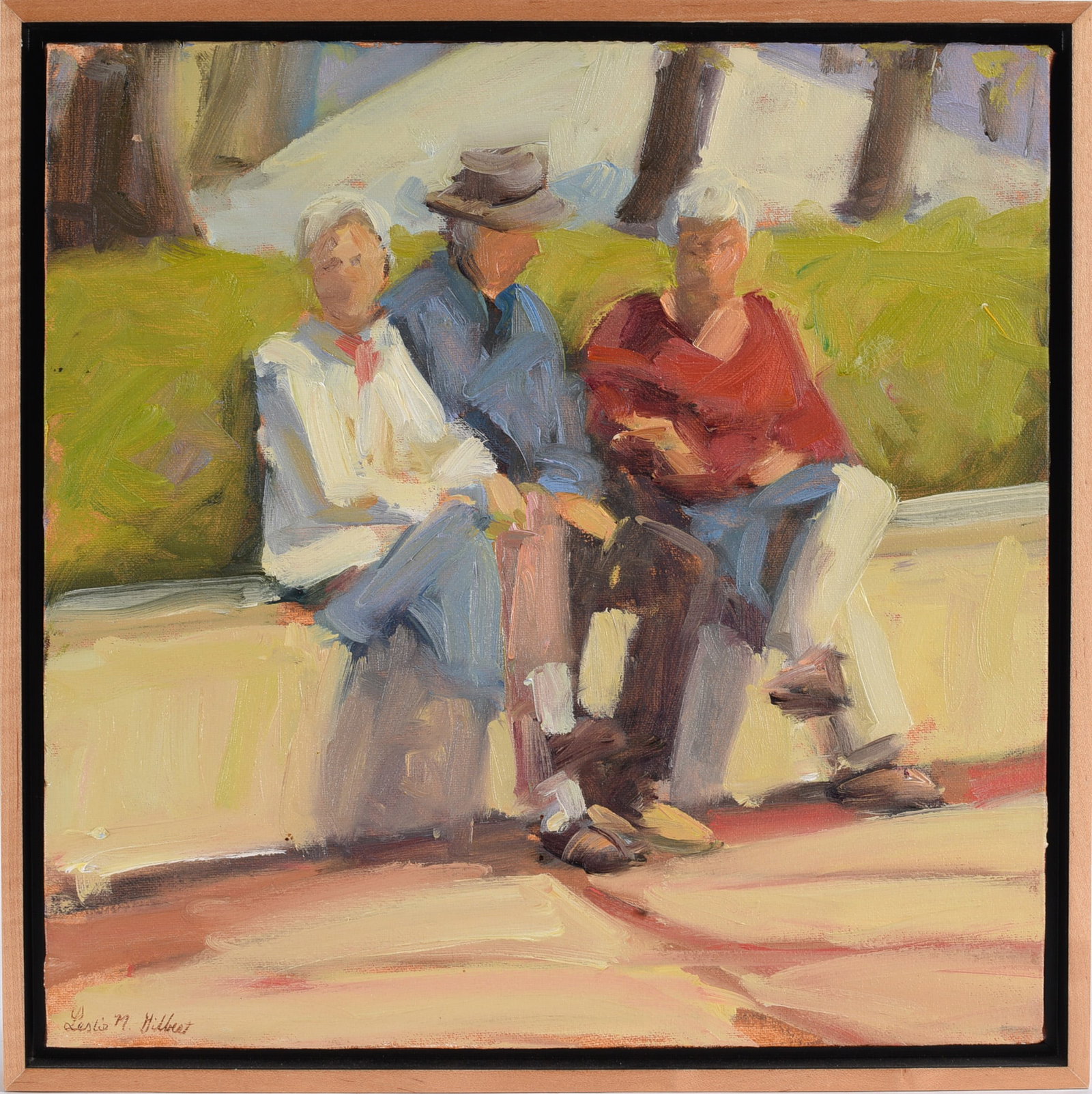 Leslie McCallen Gilbert Painting: 14"x14" -- Nashville, TN artist. Signed lower left. Painting on canvas, framed. please see photos for condition. All items are in estate condition We do offer in house shipping for items under 36" box