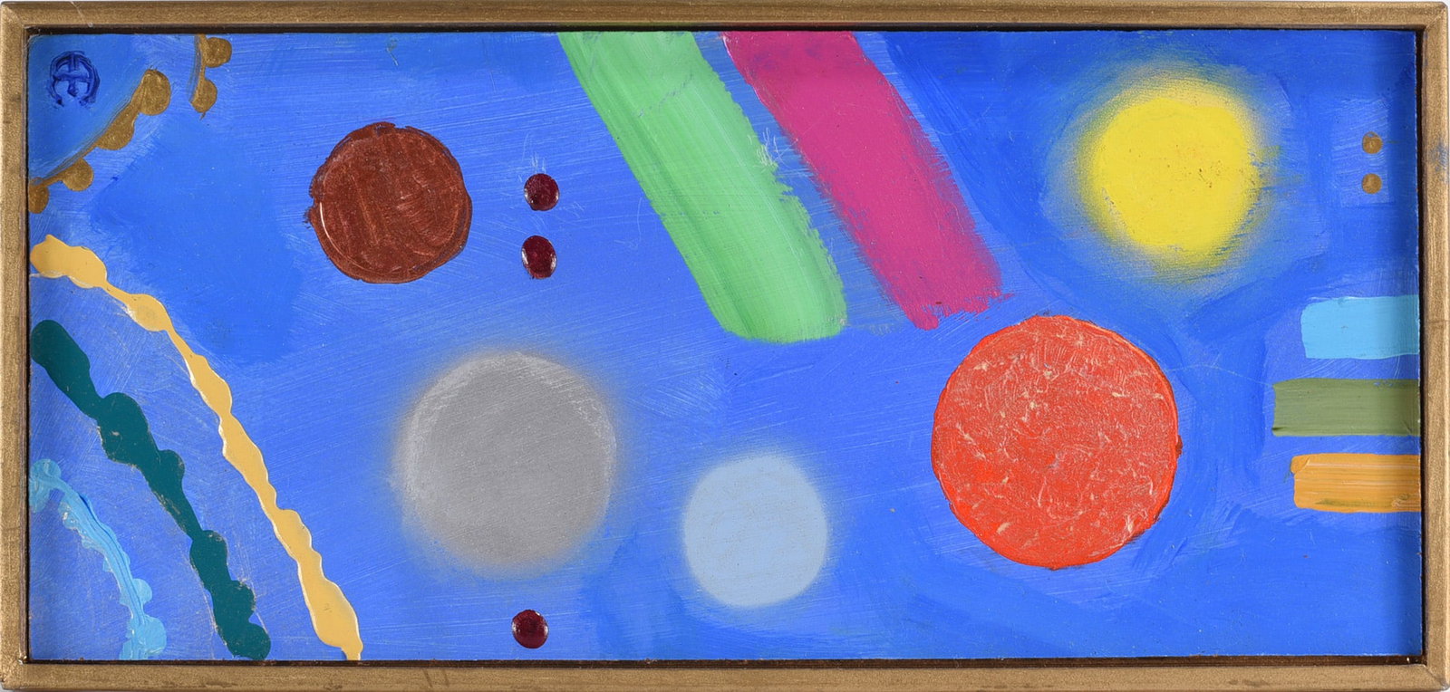 Lib Boogaloo Painting: 12"x6" -- painting on canvas signed on back. please see photos for condition. All items are in estate condition We do offer in house shipping for items under 36" boxes 10"x10"x10" we can ship for arou