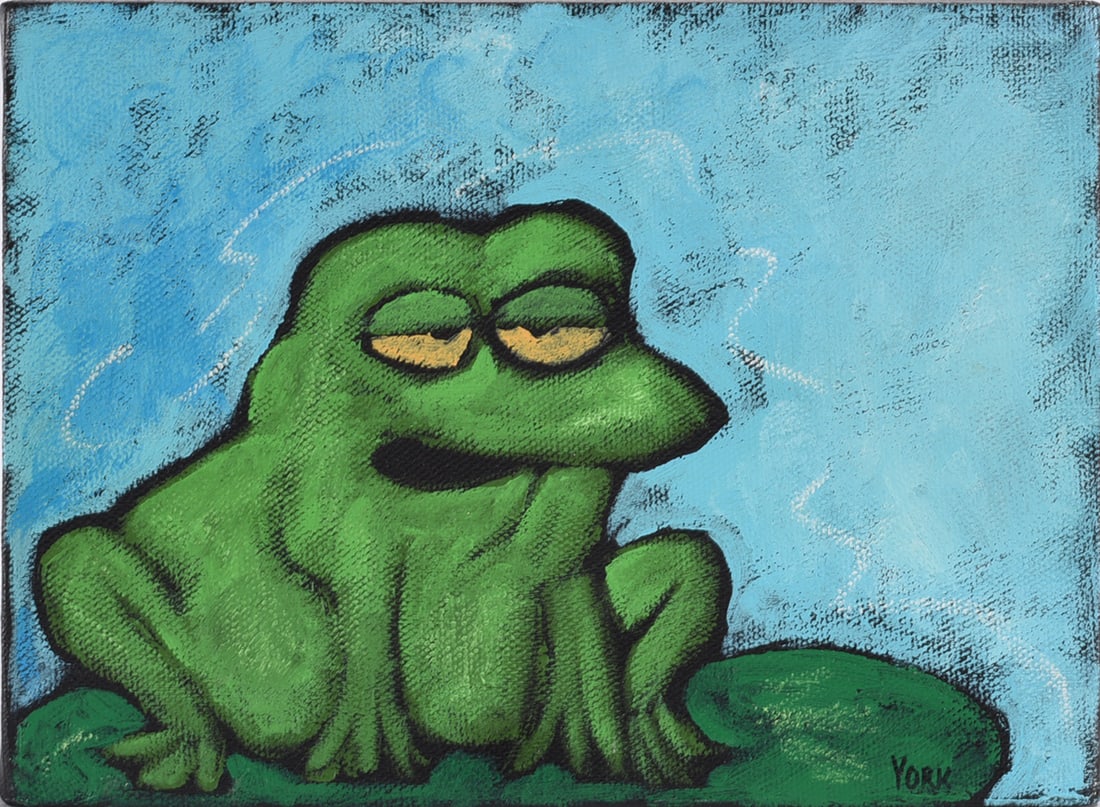 Folk Art Painting by York: 8"x6" --Signed York. please see photos for condition. All items are in estate condition We do offer in house shipping for items under 36" boxes 10"x10"x10" we can ship for around $21. boxes 18x18x18 w