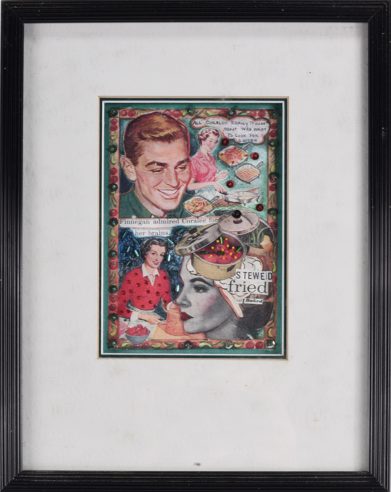 Madonna Phillips Artwork Collage: 5"x6" , Framed to 10"x13" - Signed, collage mixed media. Framed. please see photos for condition. All items are in estate condition We do offer in house shipping for items under 36" boxes 10"x10"x10" 