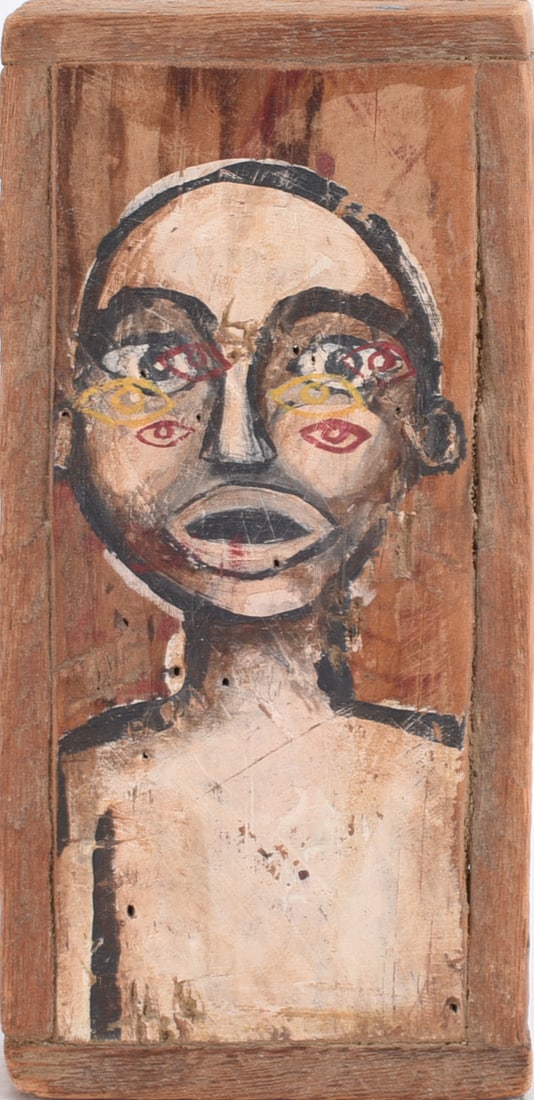 Folk Art Painting: 3"x6" - please see photos for condition. All items are in estate condition We do offer in house shipping for items under 36" boxes 10"x10"x10" we can ship for around $21. boxes 18x18x18 we can ship fo