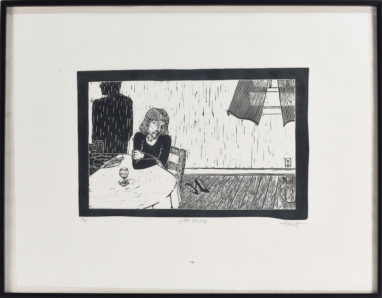 Foust Signed Limited Edition Print: 12"x8", framed to 21"x17" -- Signed Foust. Titled "Half Empty" Print 3/30 please see photos for condition. All items are in estate condition We do offer in house shipping for items under 36" boxes 10"