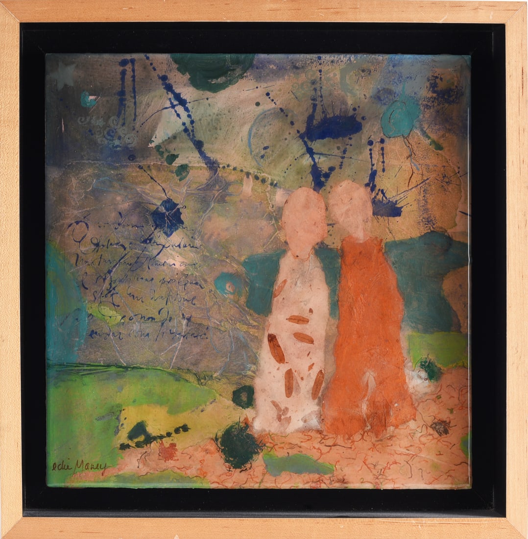 Oil on Board Signed by Edie Maney: 12"x12", framed to 15"x15" - by Edie Maney, signed lower left. Framed. please see photos for condition. All items are in estate condition We do offer in house shipping for items under 36" boxes