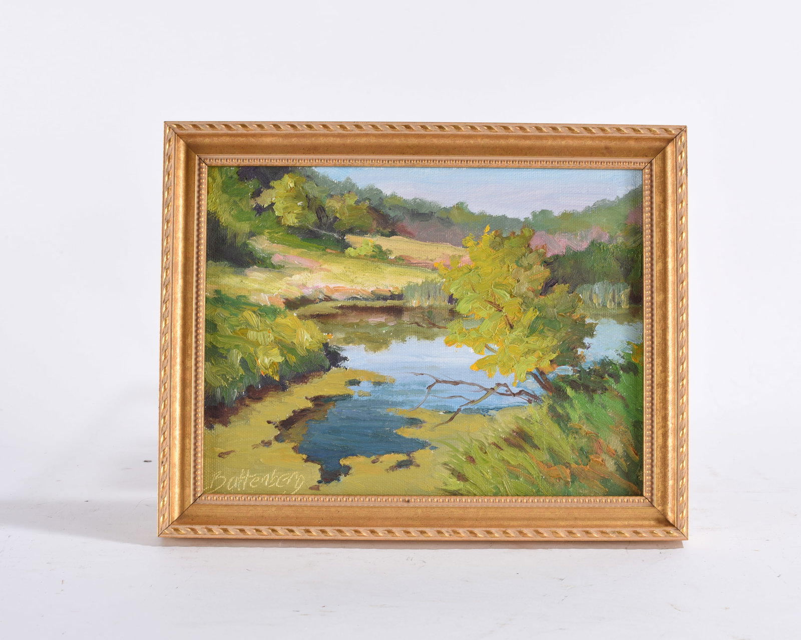 Oil Painting Signed: 10"x8" -- Battenberg signed oil painting. Framed. please see photos for condition. All items are in estate condition We do offer in house shipping for items under 36" boxes 10"x10"x10" we can ship