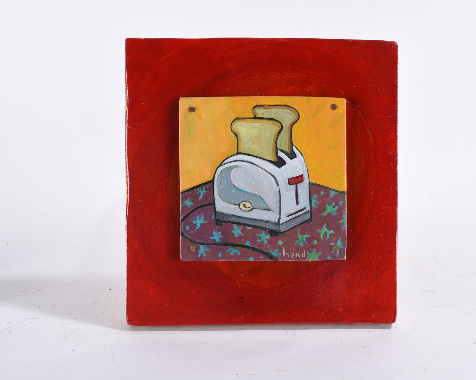 Painting by Jeff Hand: 9"x10" -- painting of a toaster by Jeff Hand. please see photos for condition. All items are in estate condition We do offer in house shipping for items under 36" boxes 10"x10"x10" we can ship for