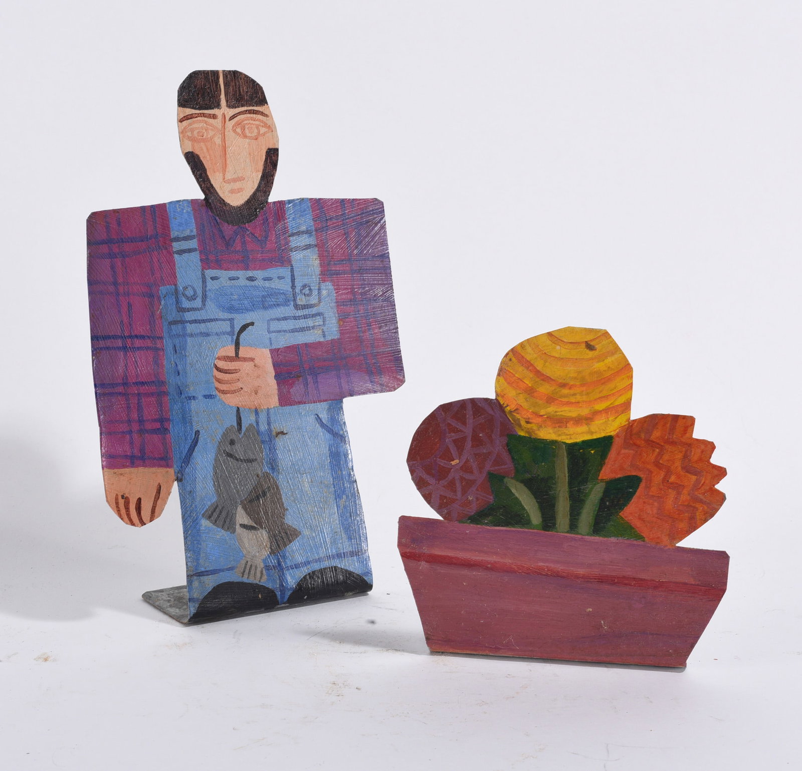Charlie Cook Cut Tin Folk Art: 10" -- cut tin and paint by Charlie Cook. please see photos for condition. All items are in estate condition We do offer in house shipping for items under 36" boxes 10"x10"x10" we can ship for around 