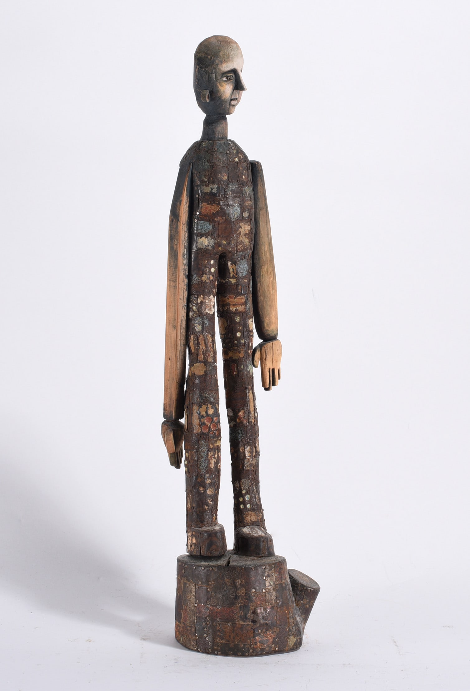 K. Titzer Folk Carving: 24" -- folk carving on base, signed on bottom please see photos for condition. All items are in estate condition We do offer in house shipping for items under 36" boxes 10"x10"x10" we can ship for aro