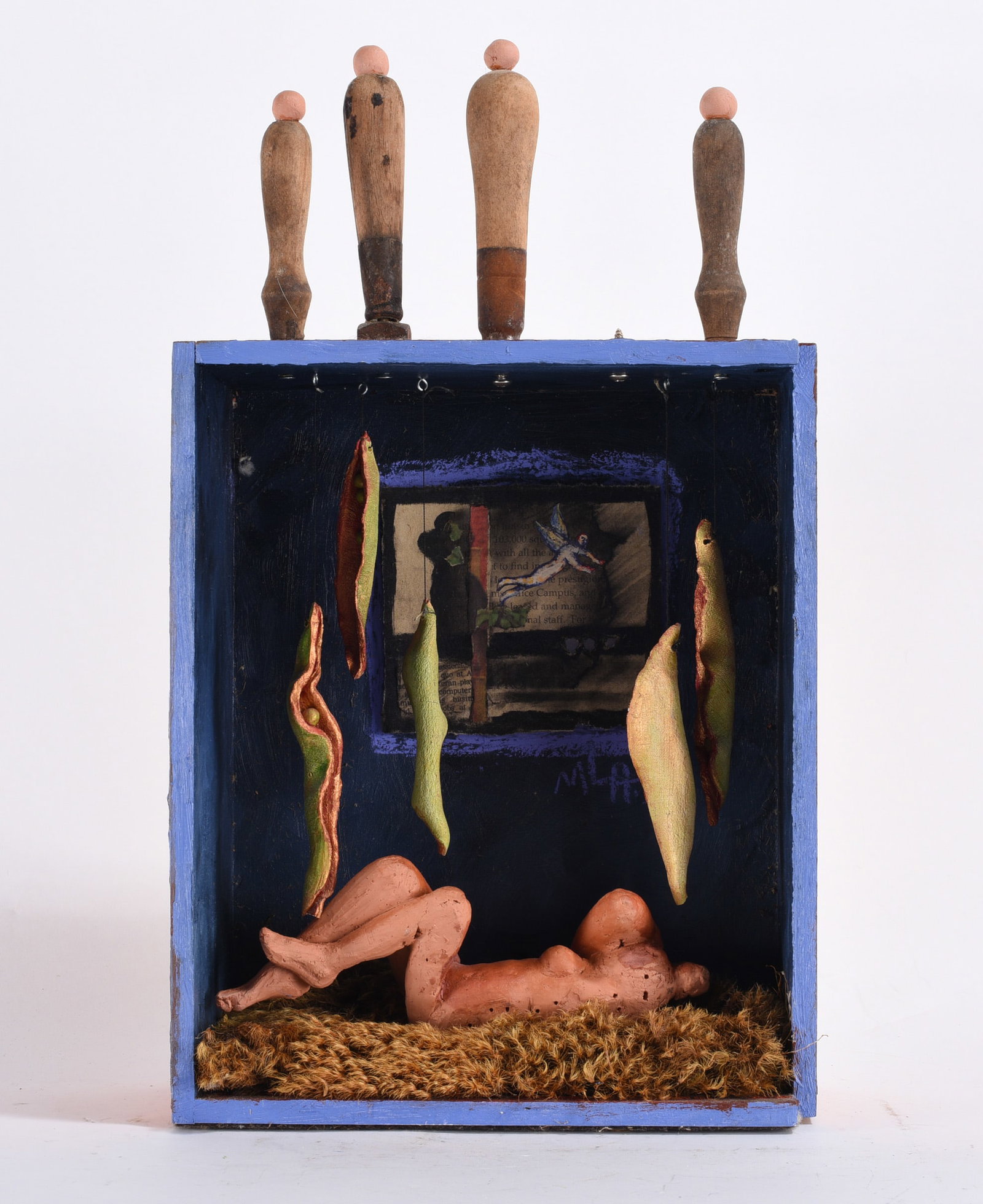 Michele Herbert Folk Creation: 17"x 10" -- creation by Michele Lambert using mixed media. please see photos for condition. All items are in estate condition We do offer in house shipping for items under 36" boxes 10"x10"x10" we can