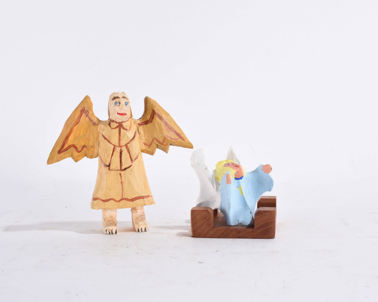 Frank Pickle Folk Art Carvings: 4" -- small wood carvings with paint. please see photos for condition. All items are in estate condition We do offer in house shipping for items under 36" boxes 10"x10"x10" we can ship for around $21.