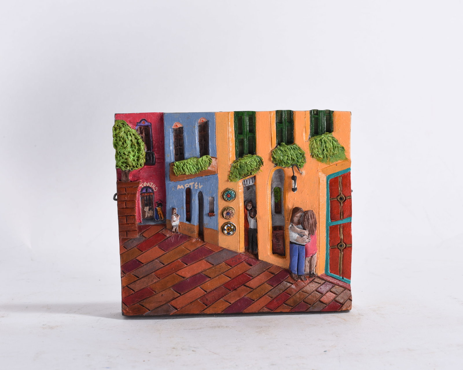 Pacxa Minotta Carved Tile: 5"x4" -- tile by Pacxa. please see photos for condition. All items are in estate condition We do offer in house shipping for items under 36" boxes 10"x10"x10" we can ship for around $21. boxes 18x18x1
