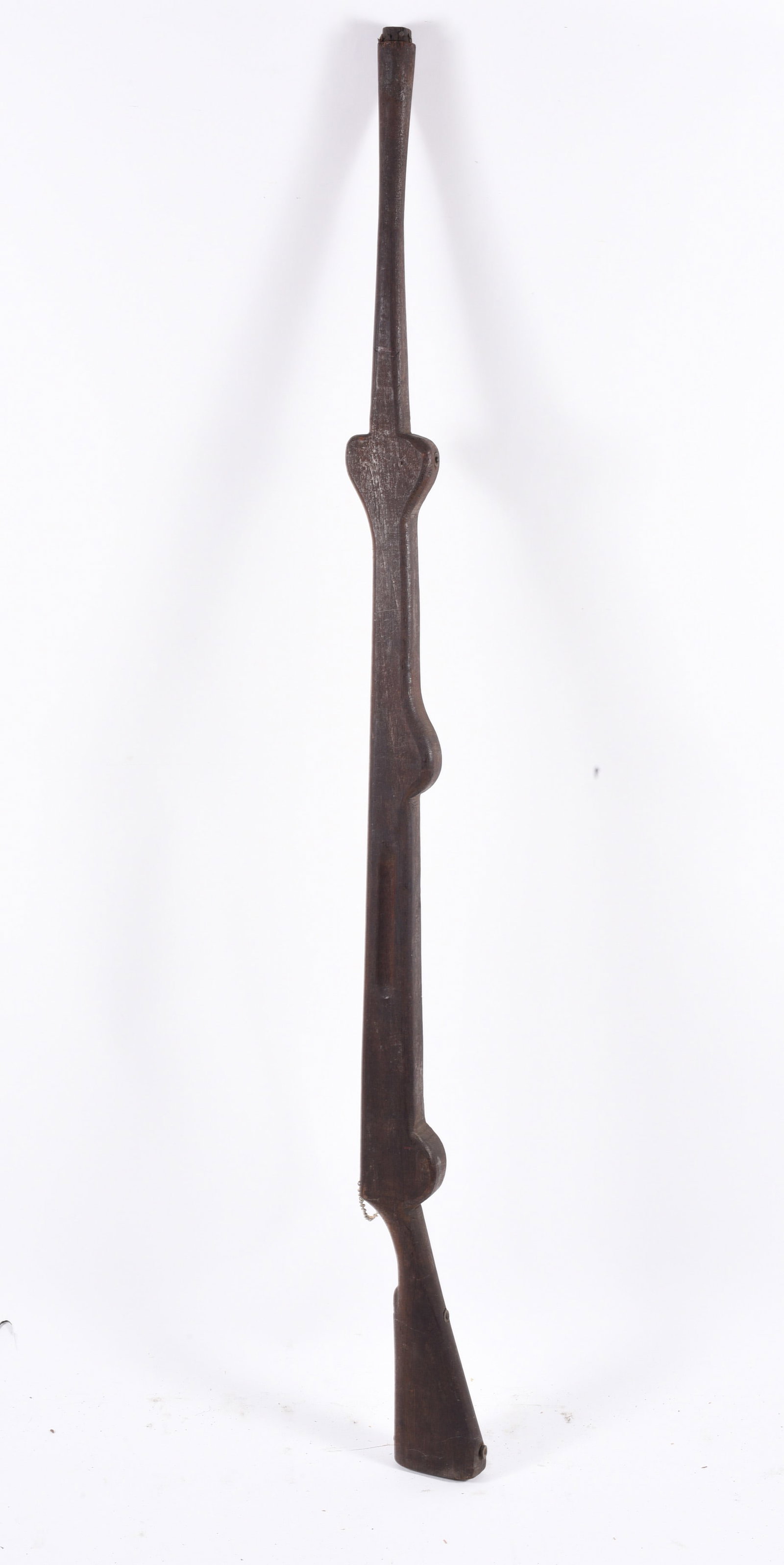 Antique Carved Wood Rifle: 60" -- carved wood rifle ca. 1900. please see photos for condition. All items are in estate condition We do offer in house shipping for items under 36" boxes 10"x10"x10" we can ship for around $21. bo