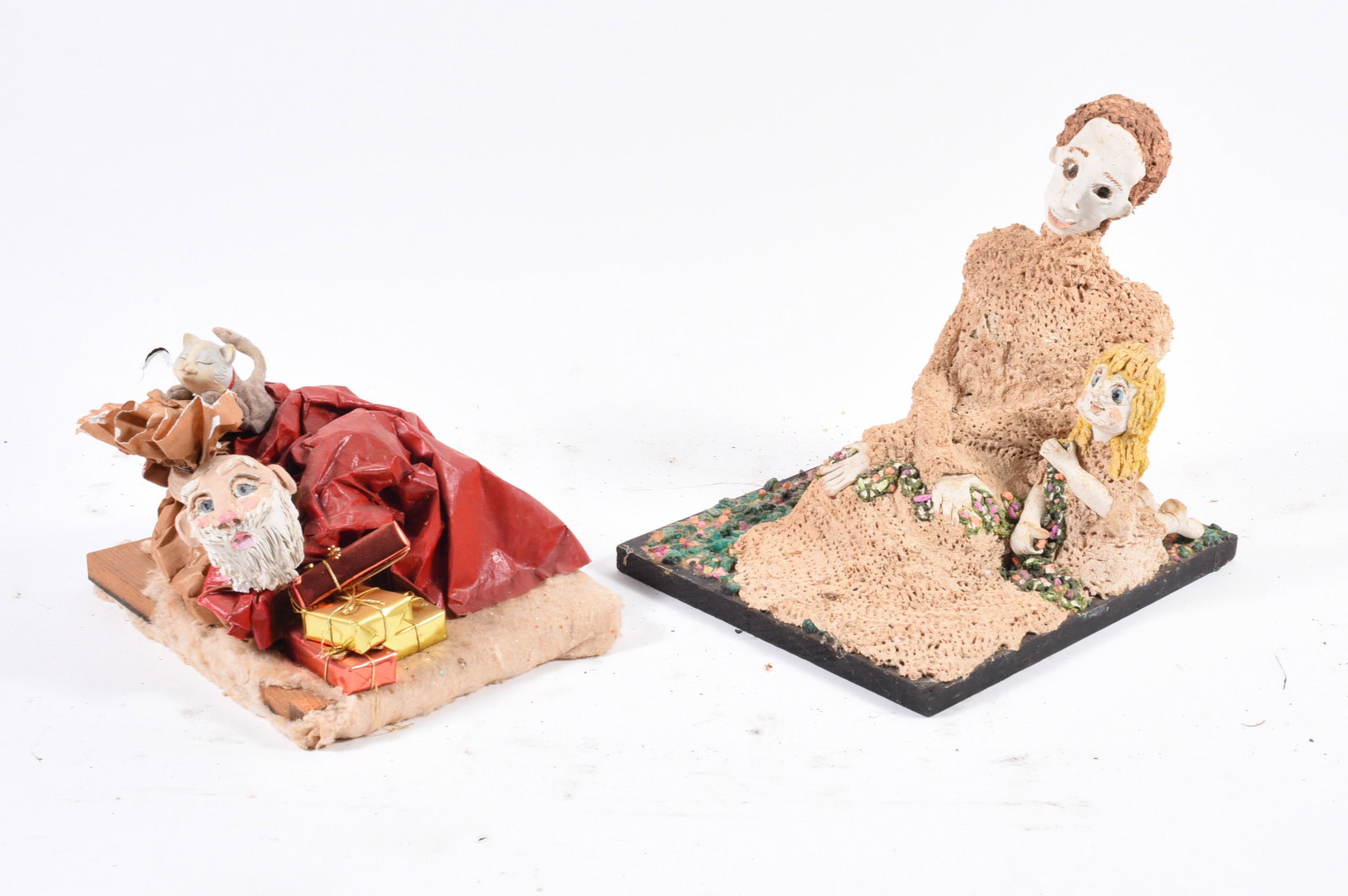 Folk Art Sculptures by Po Phil: 13" x13"x11" -- sculptures by Po Phil. please see photos for condition. All items are in estate condition We do offer in house shipping for items under 36" boxes 10"x10"x10" we can ship for around $21