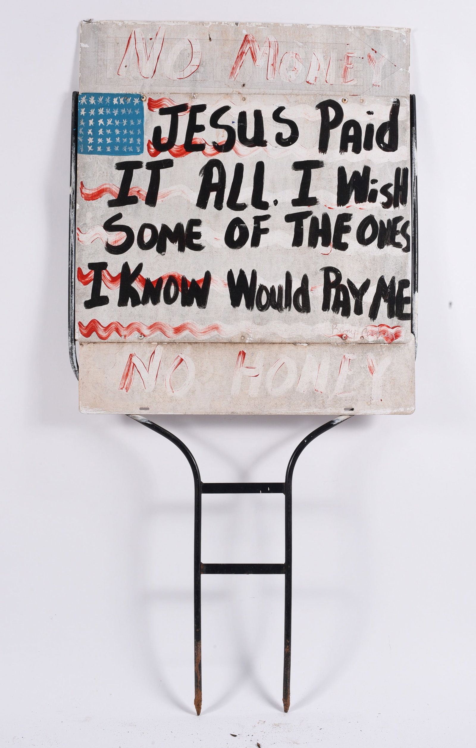 Benny Carter Painted Yard Sign: Benny Carter Painted Yard Sign 24"x44" Heavy duty painted yard sign. environmental art has been outside for years and will have wear from being outside. please see photos for condition. All items are 