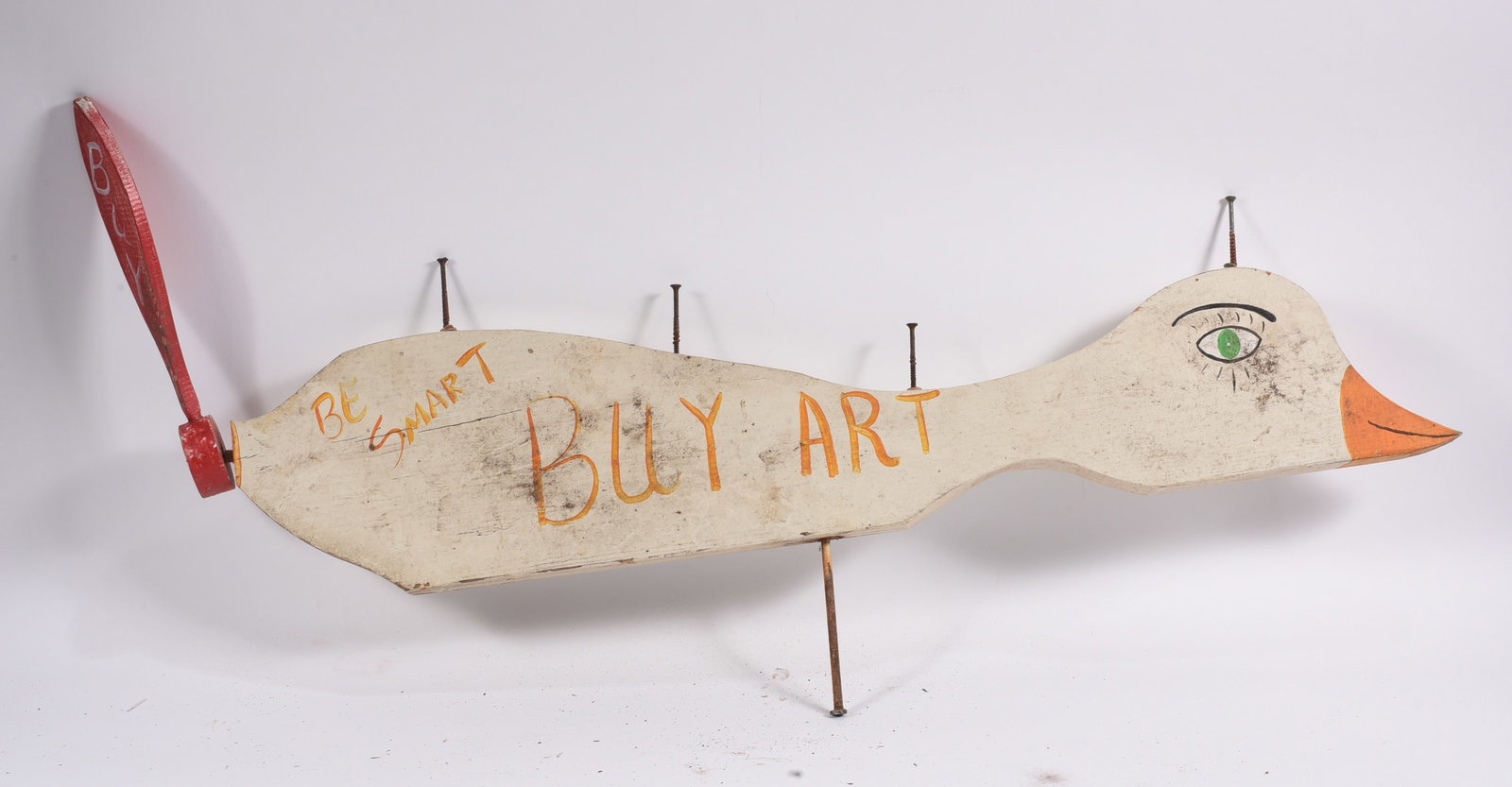 Benny Carter Wooden Cutout Bird: Benny Carter Wooden Cutout Bird 38"x10" Cutout bird with airplane propellar. Environmental piece with expected wear. environmental art has been outside for years and will have wear from being outside.