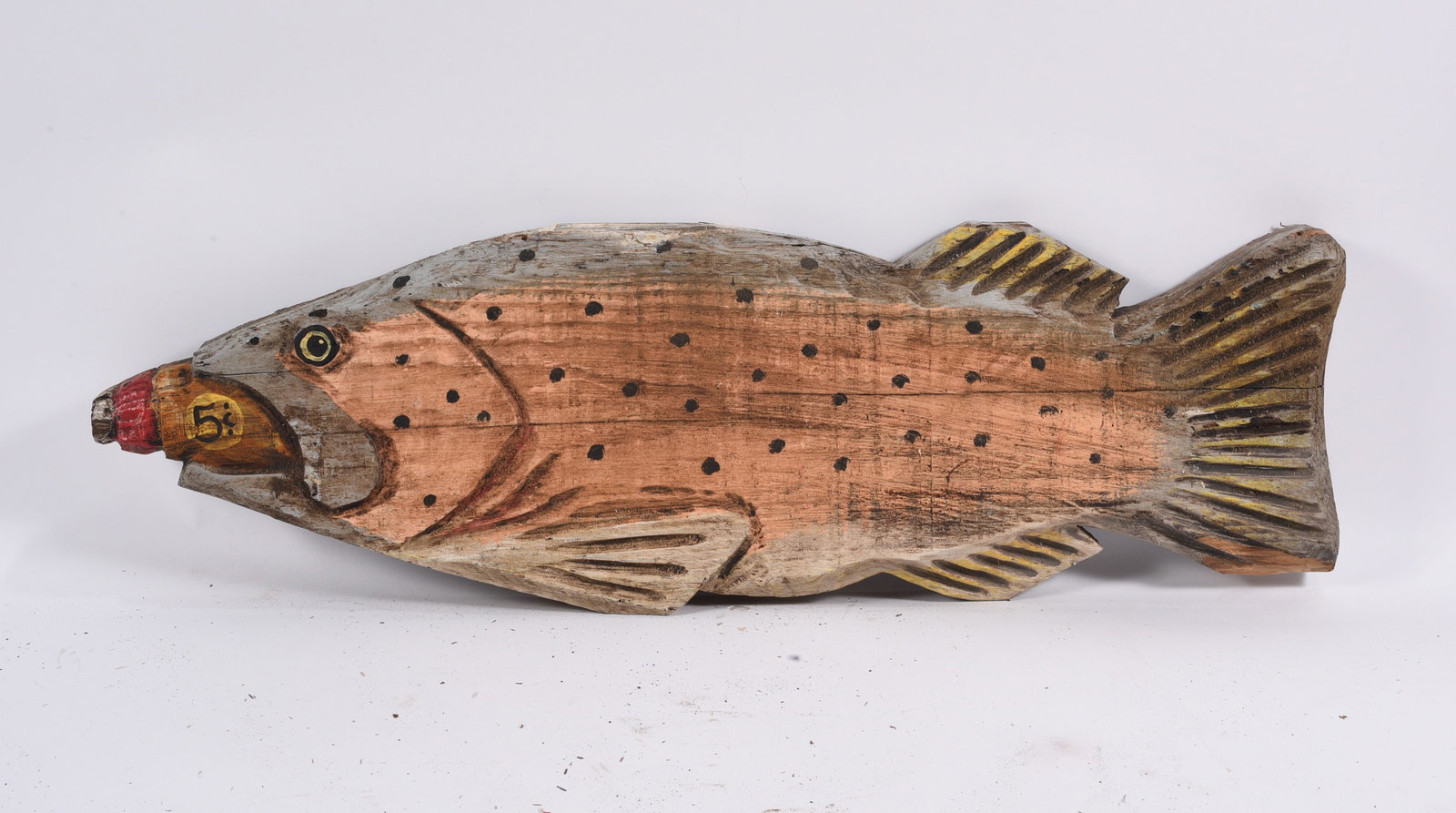 Folk Art Fish From Benny Carters Estate: Folk Art Fish From Benny Carters Estate 32"x11" Most likely not by Benny Carter, however, this was on his property and may have been painted by him. Wood. environmental art has been outside for years 