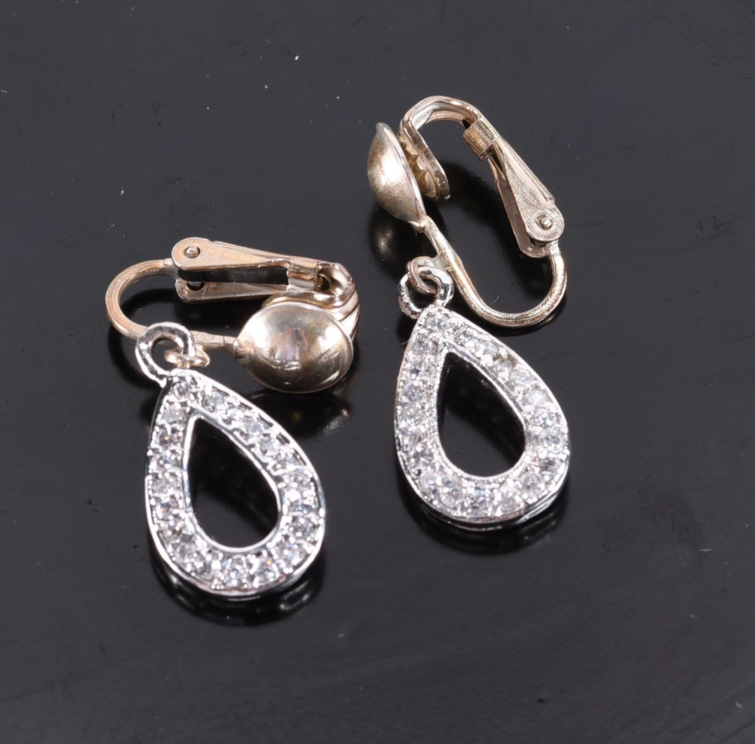 Unmarked tear drop earrings with white stones. (1 of 2)