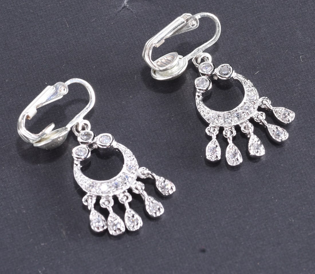 Sterling Silver white crystal earrings marked 925 - 5.9 grams (1 of 2)