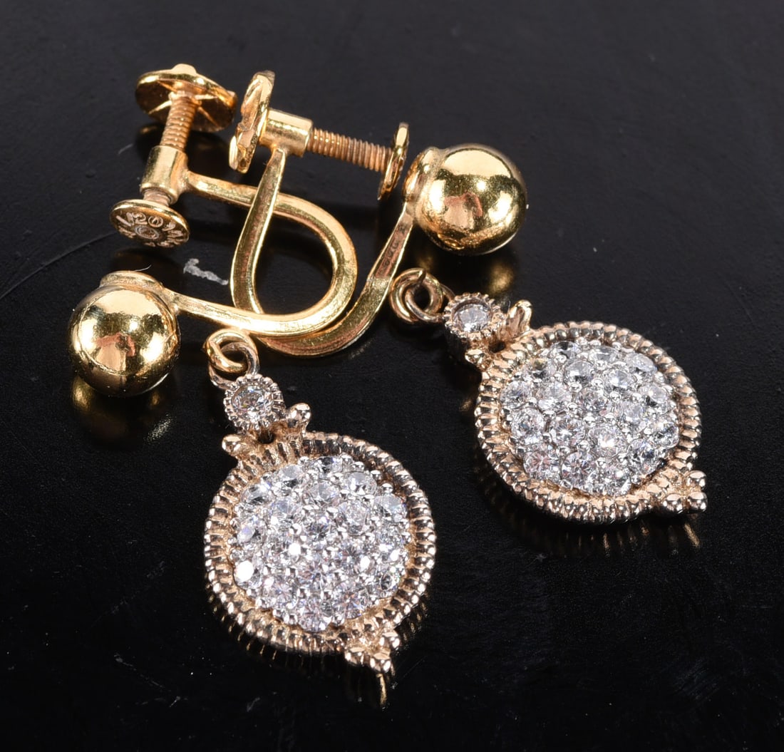 Gold Fill screwback earrings with sterling silver and cz discs - 4 gram total weight. (1 of 2)