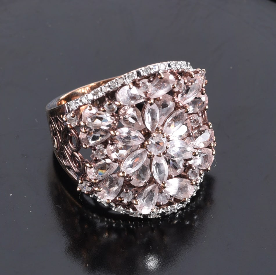 Sterling Silver rose gold wash filigree diamonique large design ring. Ring. Size 6-1/2 (1 of 2)