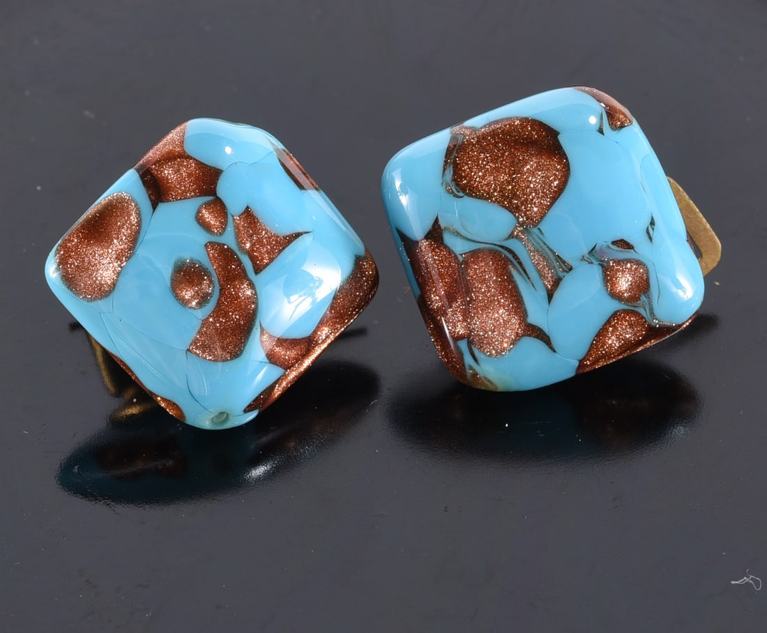 Blue and copper clip earrings. Made in Italy.: Blue and copper clip earrings. Made in Italy.