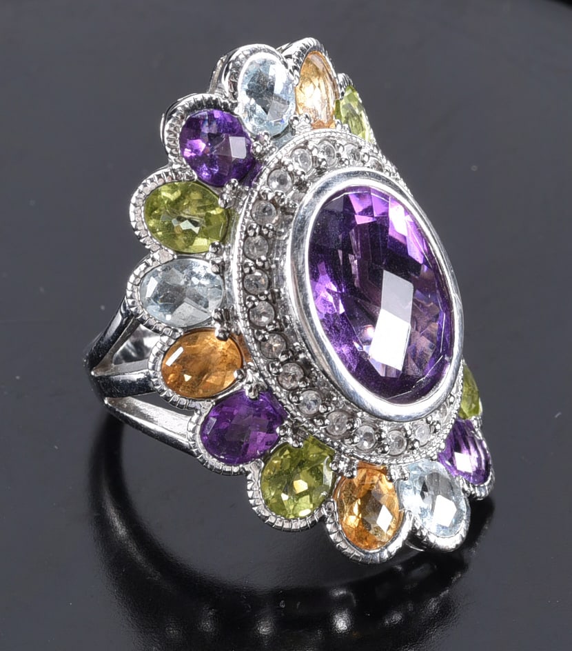 SIMA Sterling Silver amythest peacock ring. Ring. Size 6-3/4: SIMA Sterling Silver amythest peacock ring. Ring. Size 6-3/4