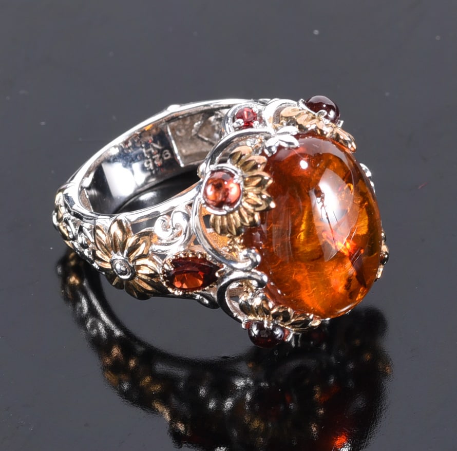 Michael Valitutti Sterling Silver amber & garnet ring. Ring. Size 6-1/2 (1 of 2)