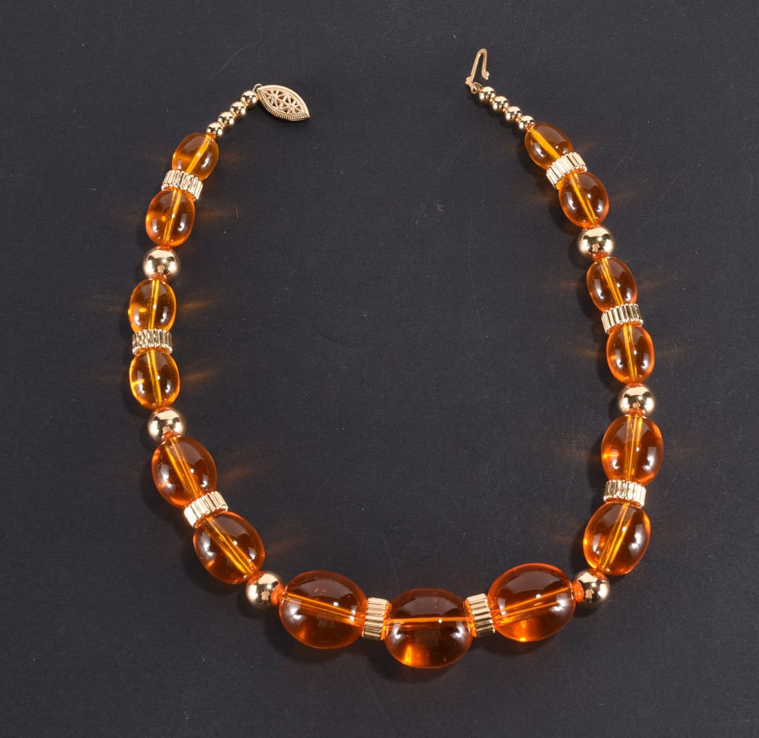Graduated amber oval bead necklace. Gold Fill clasp. 16" (1 of 2)