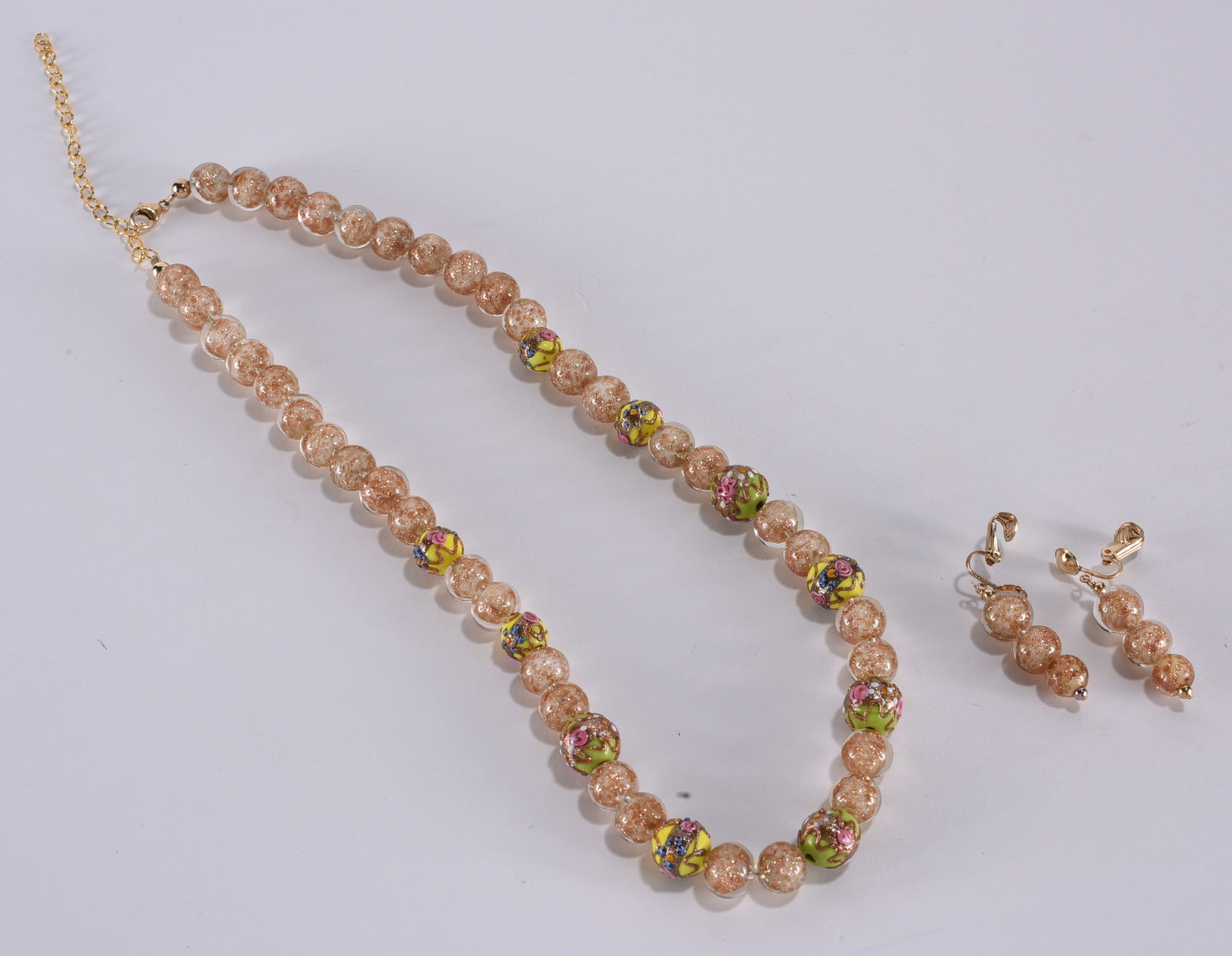 Maurano Italy glass bead/wedding cake bead necklace. With earrings. Gold Fill clasp. (1 of 2)