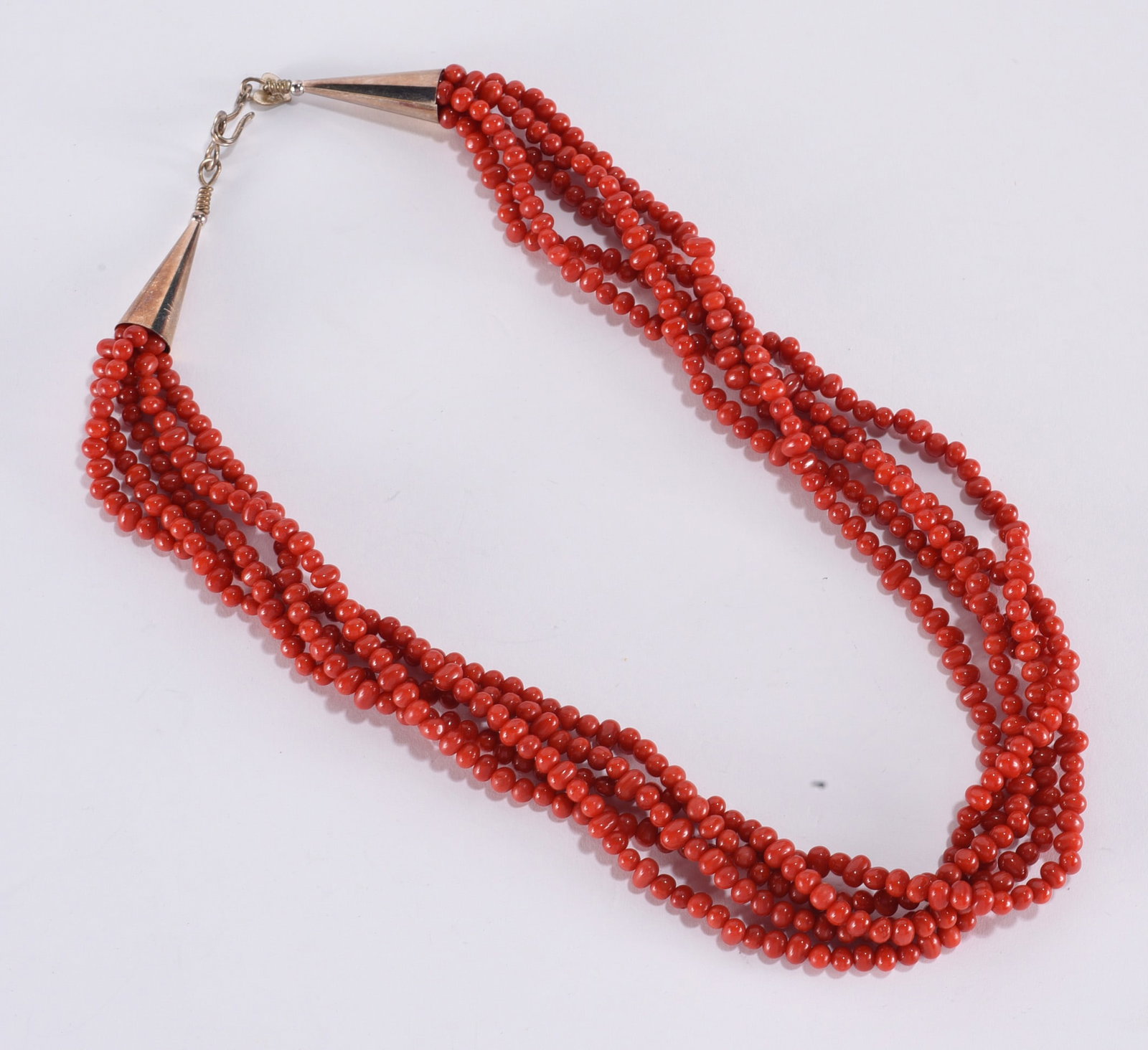 Michael Golan Native American style coral. 5 strand necklace. With Sterling Silver clasp. (1 of 2)