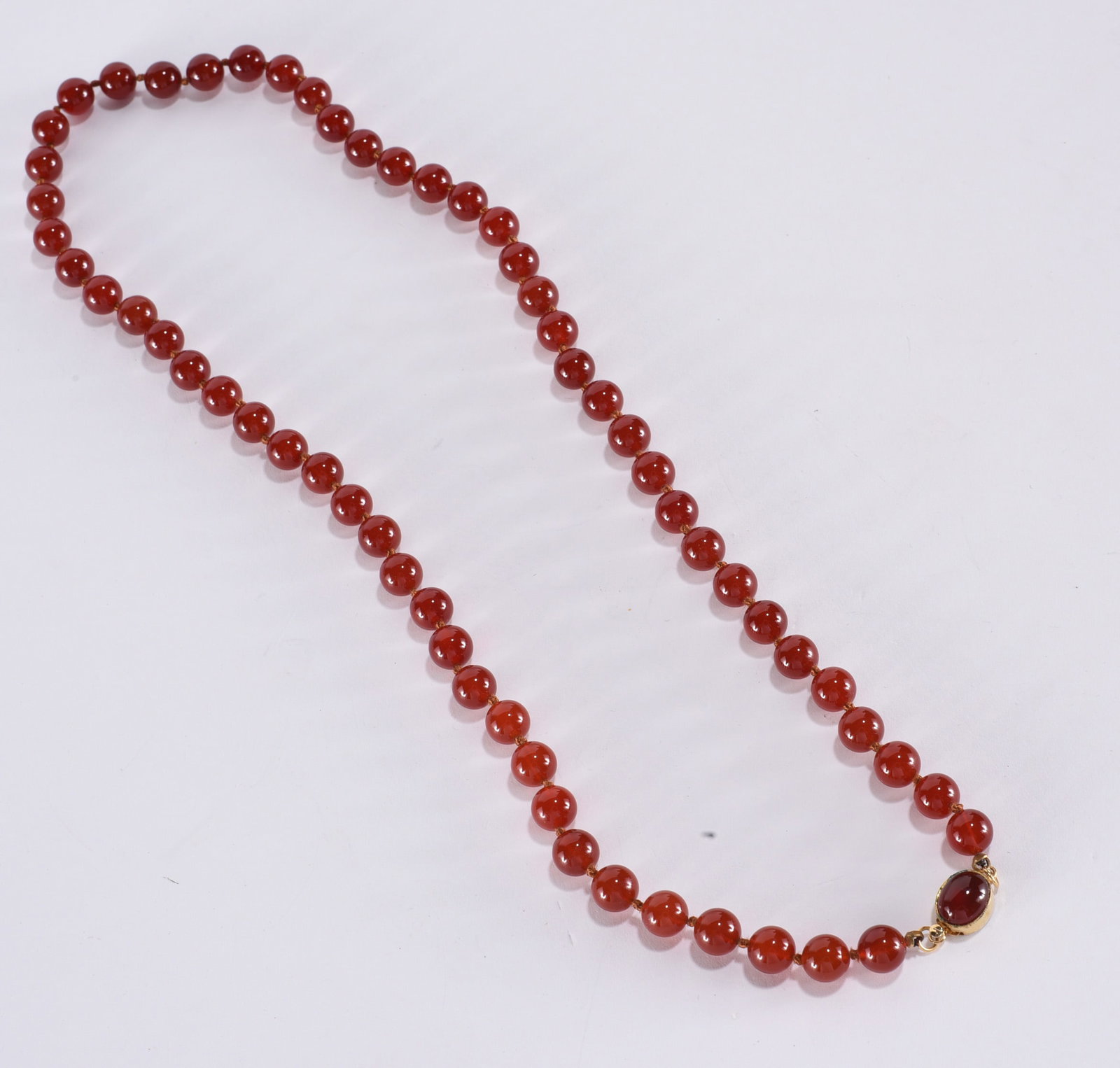 Hand knotted camelian necklace. Gold Fill clasp. 22" (1 of 2)