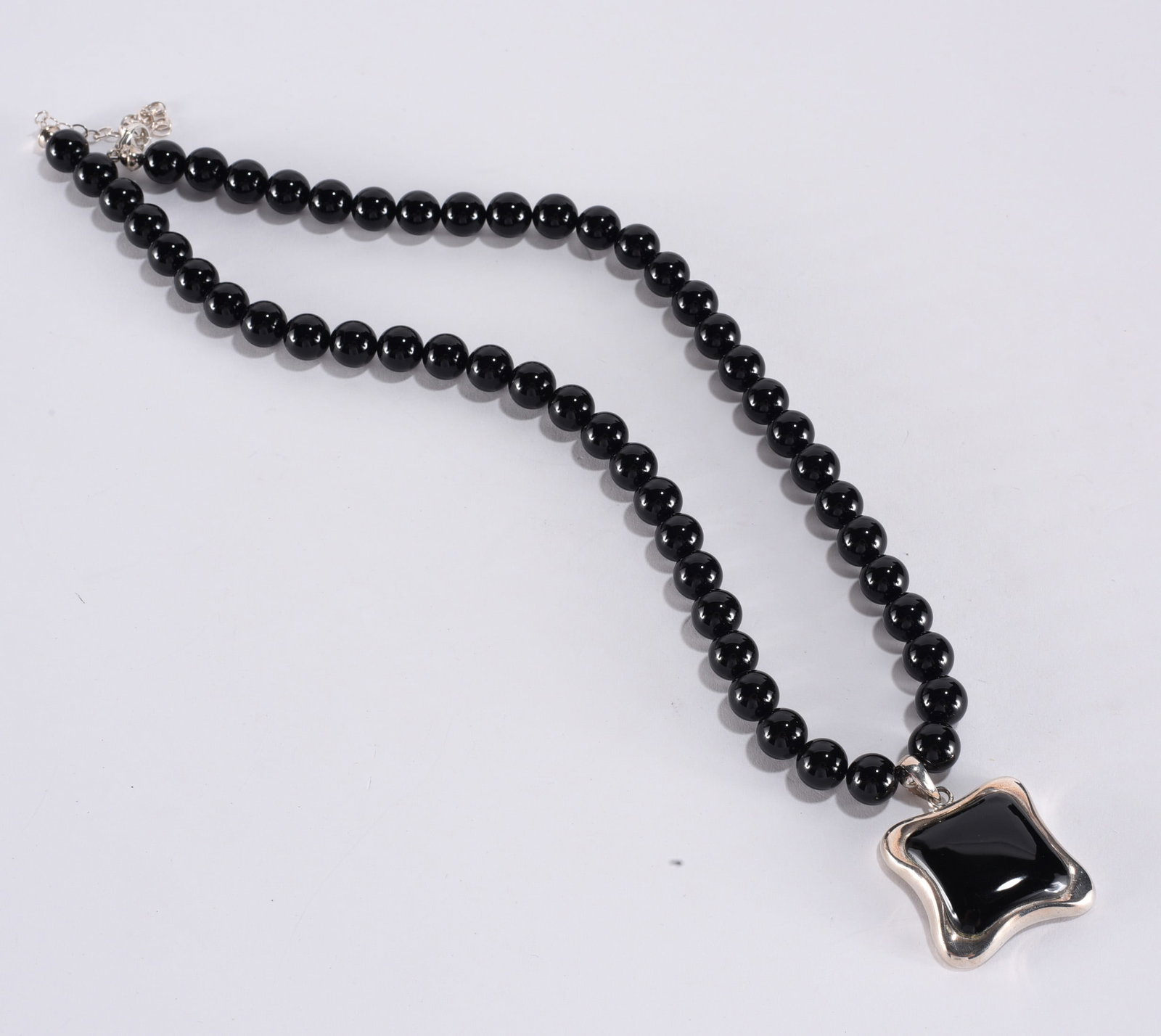 Sterling Silver Barse black only on black onyx beaded necklace. Sterling Silver clasp. 20" (1 of 3)