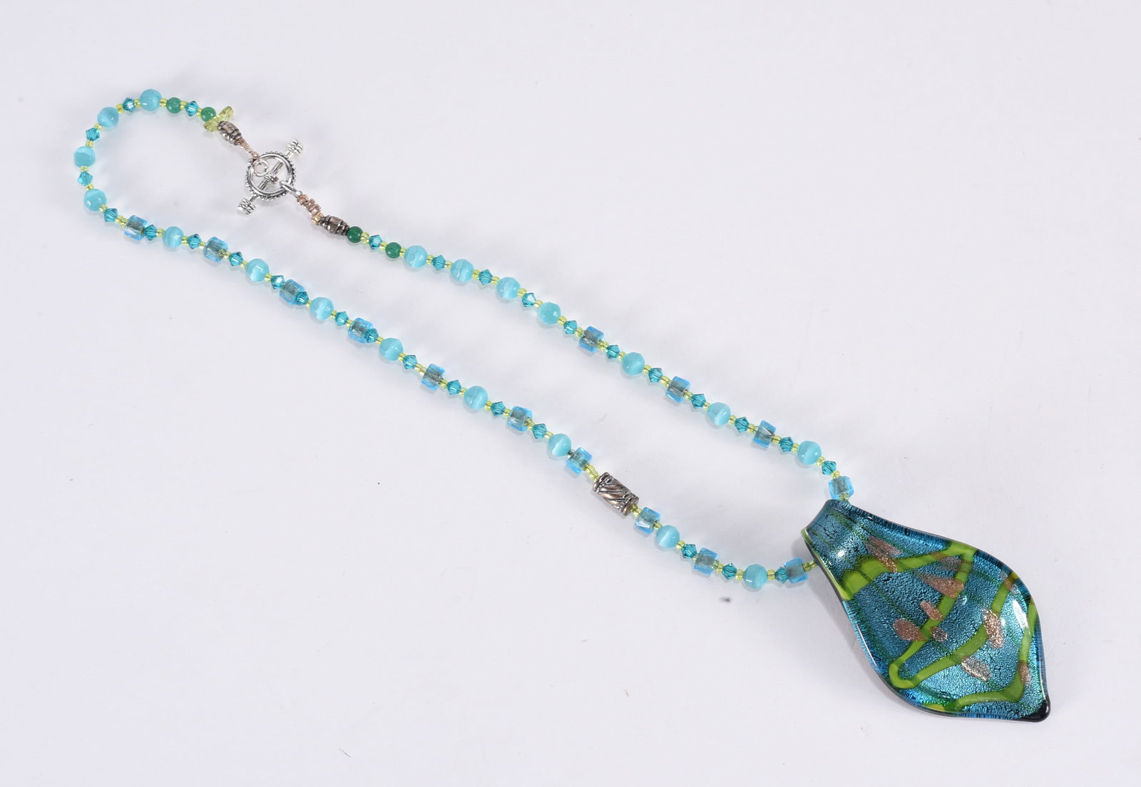 Artisan strung glass pendnant necklace. 18" (1 of 2)