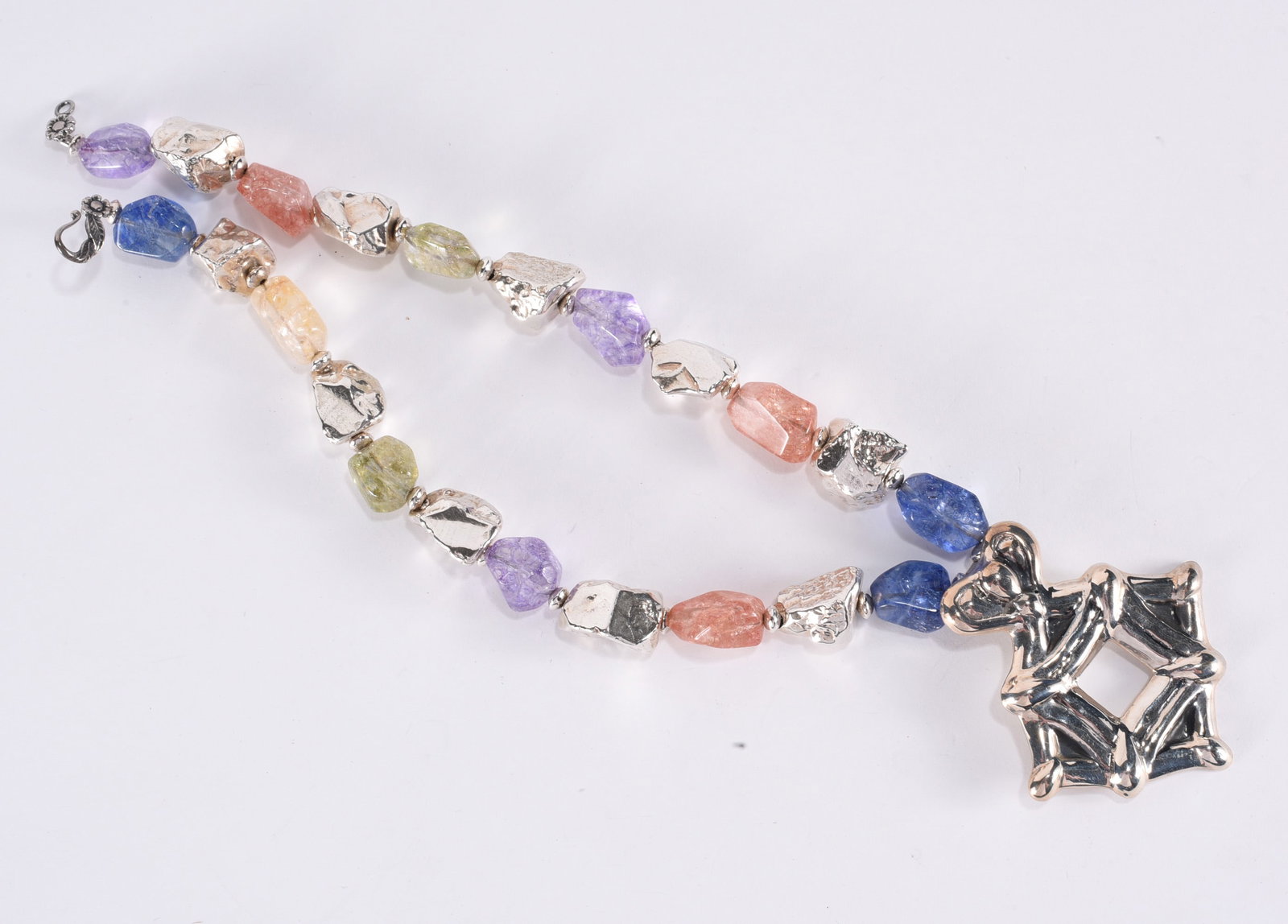 Artisan strung nugget necklace with Sterling Silver pendant. Marked Mexico 925. Sterling Silver (1 of 2)