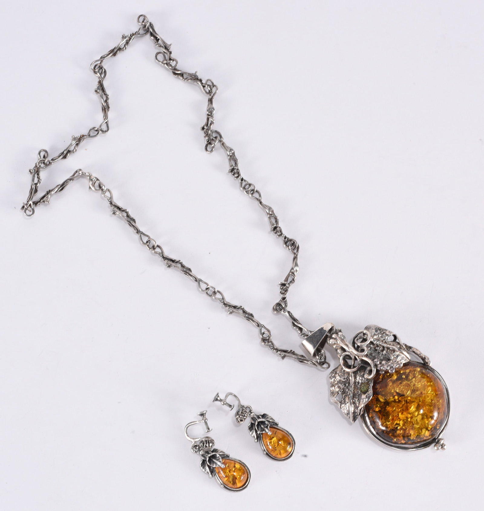 Baltic amber necklace. With Sterling Silver necklace and earrings. Likely Polish. Beautiful (1 of 2)