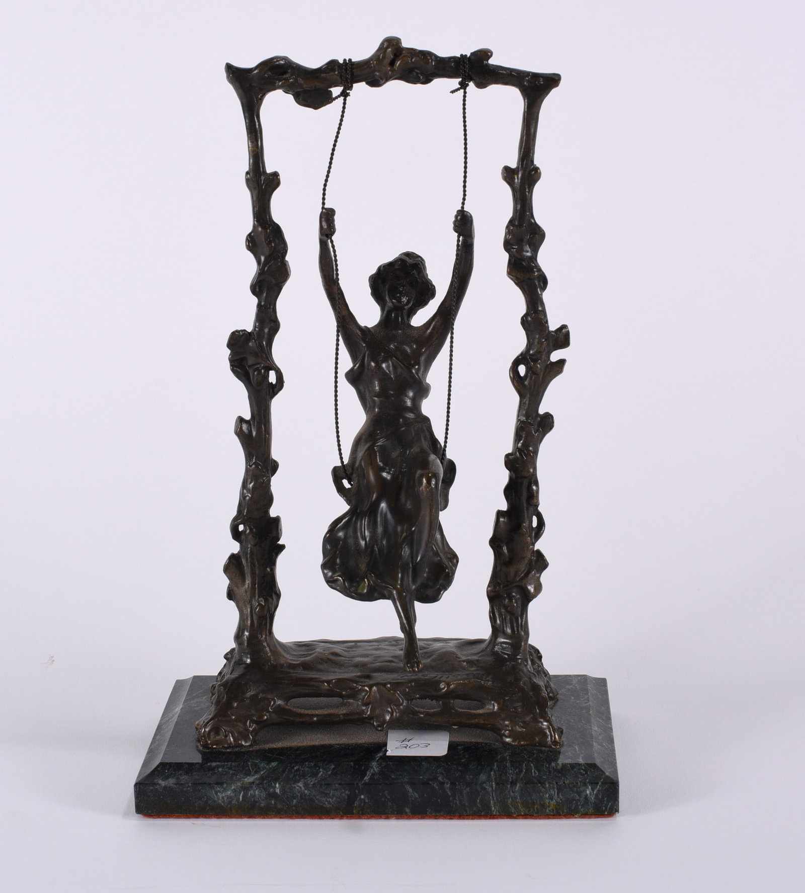 Girl on swing by Auguste Moreau bronze on marble. 10": Girl on swing by Auguste Moreau bronze on marble. 10"