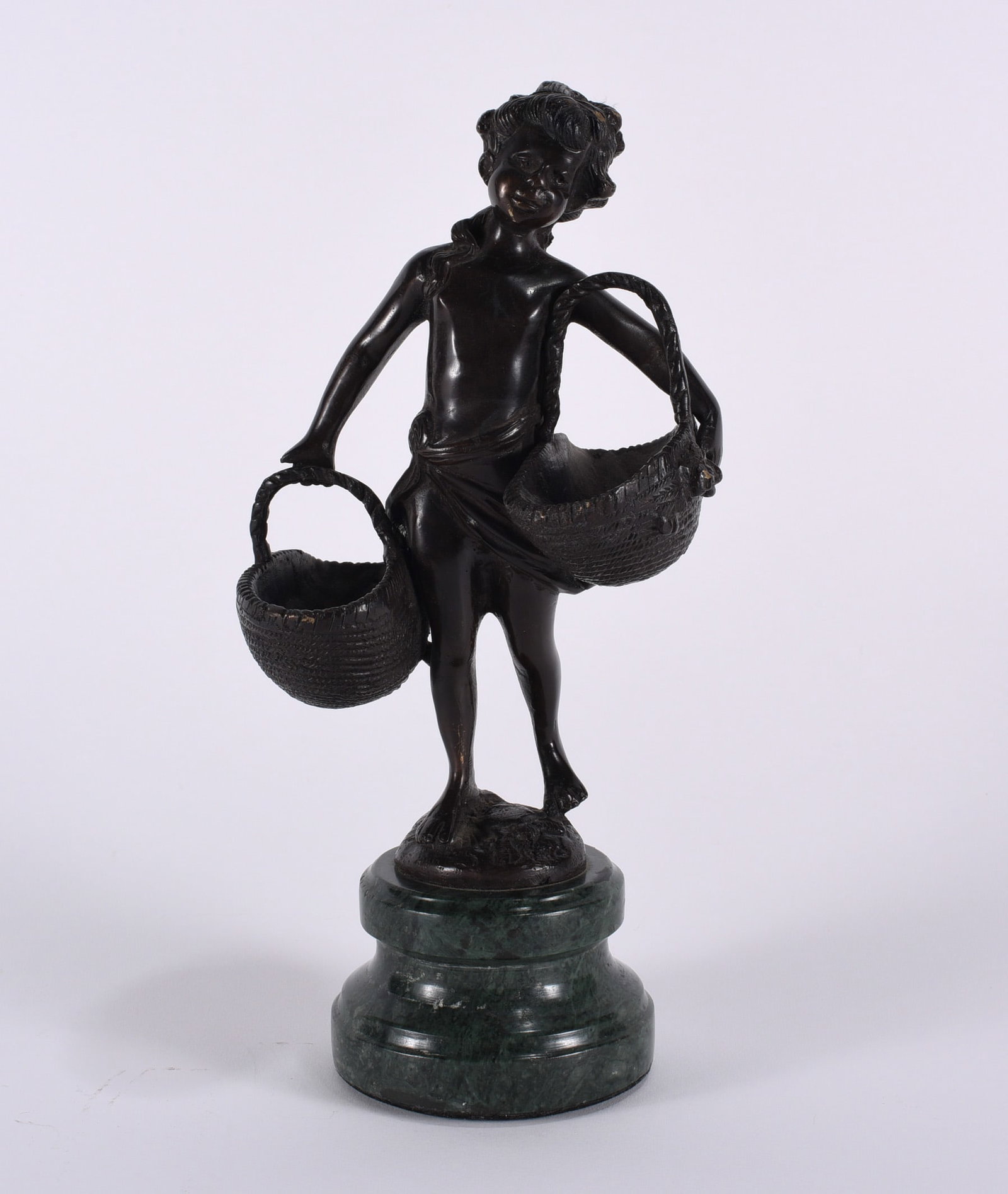 Andrea by Sadek" Bronze. Signed S. Bizard - Girl with two baskets on marble. 10: Andrea by Sadek" Bronze. Signed S. Bizard - Girl with two baskets on marble. 10